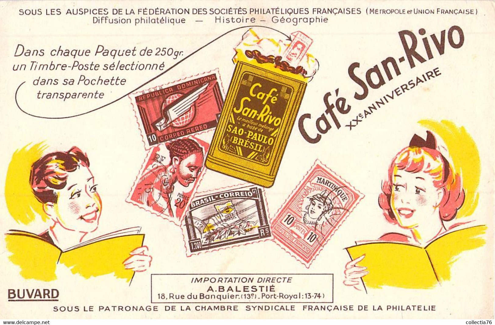 VIEUX PAPIERS BUVARD 13 X 21 CM CAFE SAN RIVO XXe ANNIVERSAIRE - Café & Thé