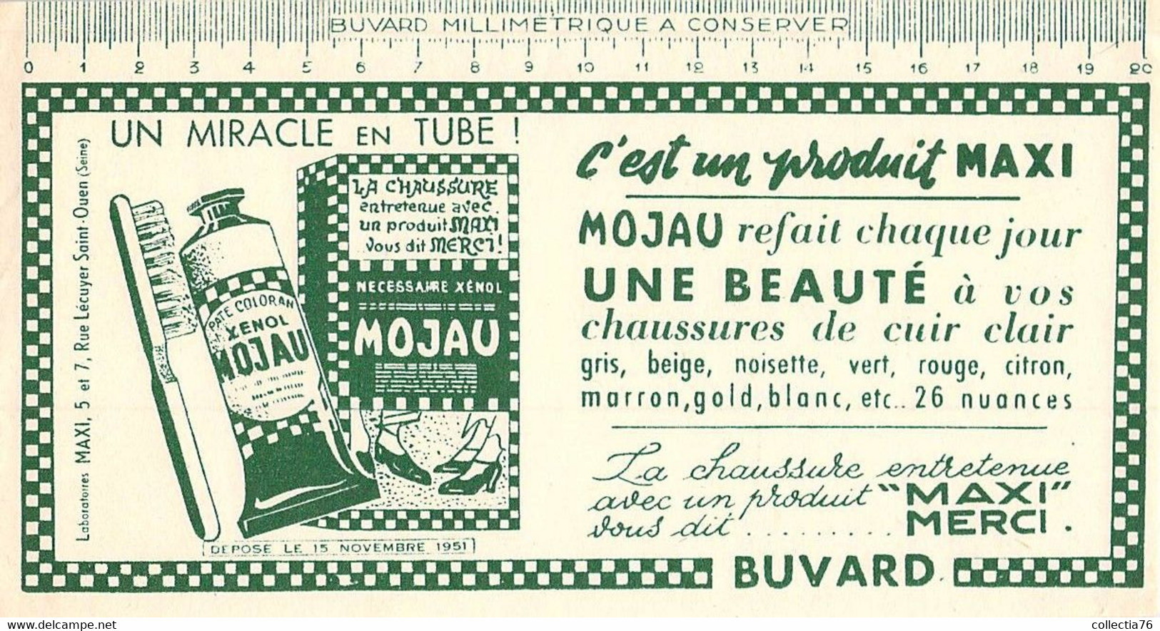 VIEUX PAPIERS BUVARD 11 X 21 CM CIRAGE MOJAU CHAUSSURES 1951 - Textile & Clothing