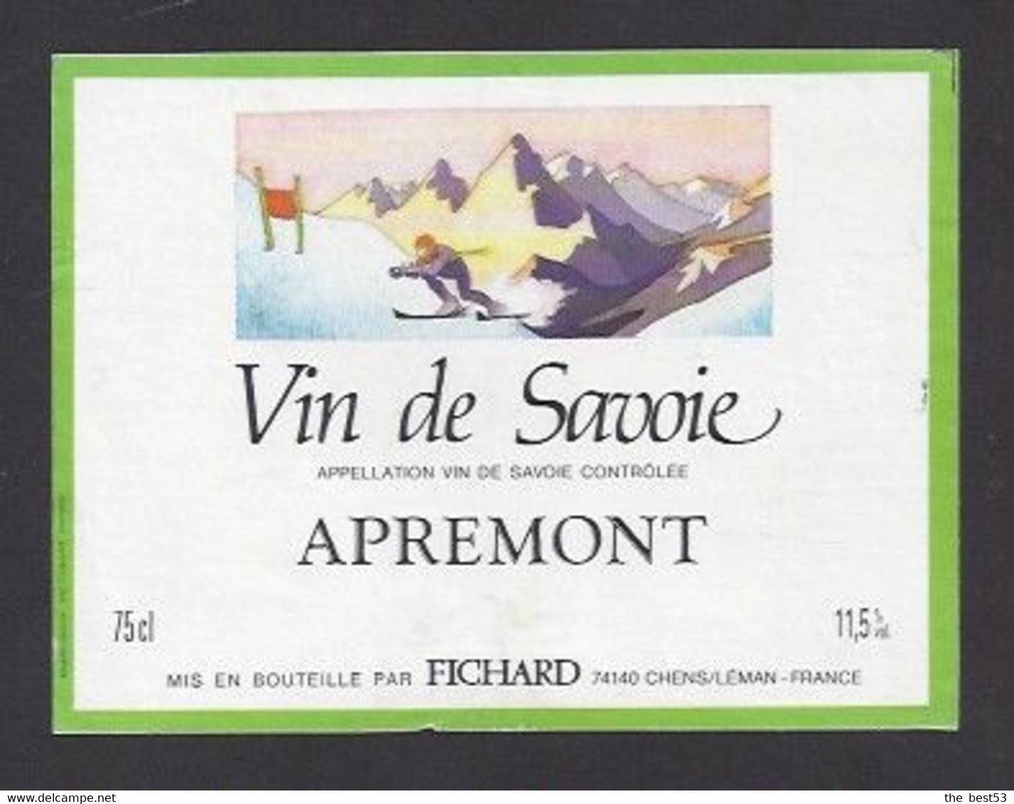 Etiquette De Vin De Savoie Apremont  -  Fichard à Chens Leman (74)  -  Thème  Ski - Esquí