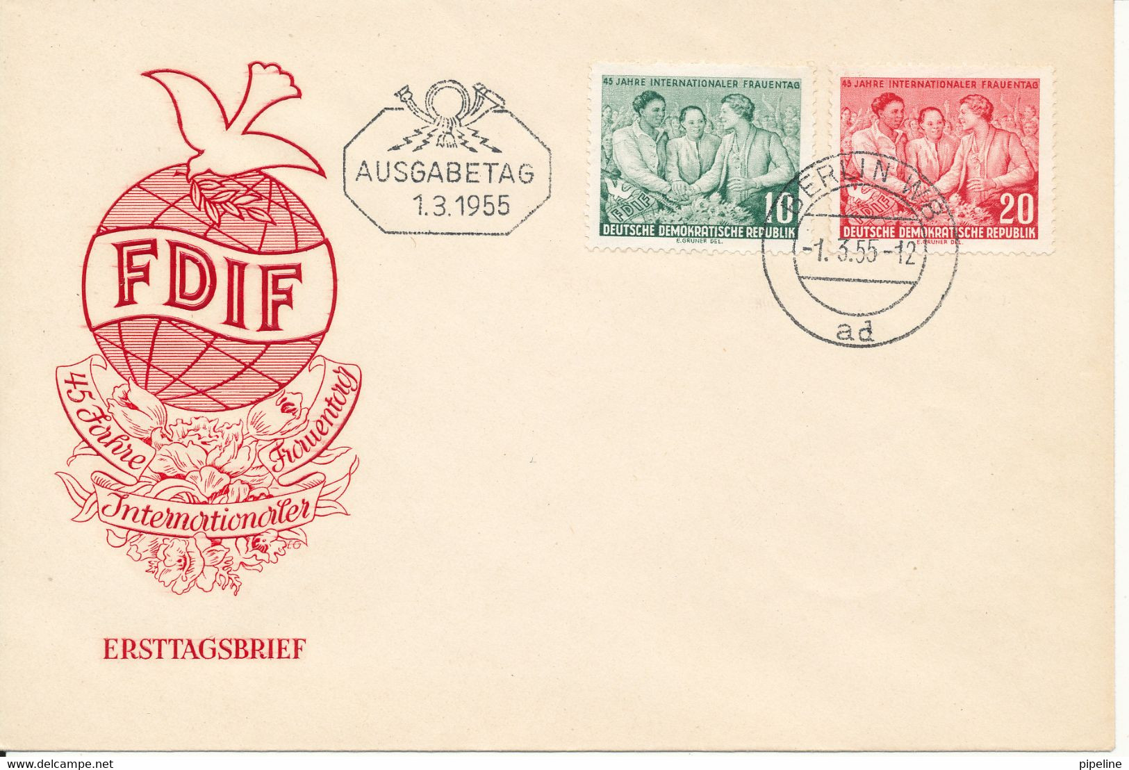 Germany DDR FDC 1-3-1955 45 Jahre Internationaler Frauentag Complete Set Of 2 With Cachet - Otros & Sin Clasificación