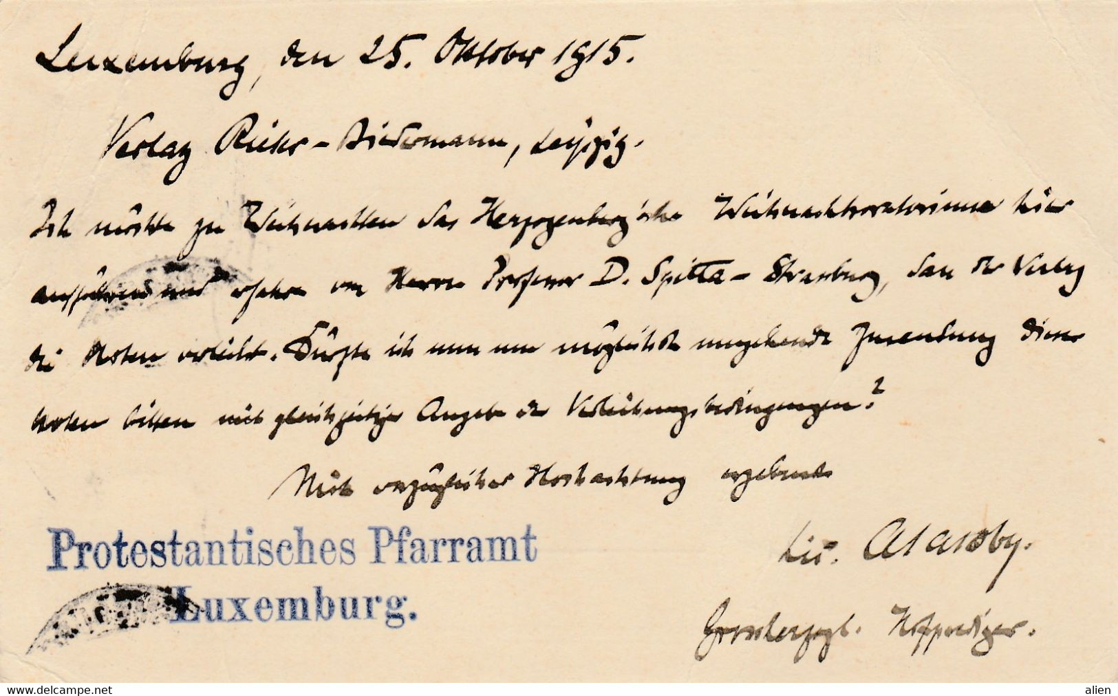 Entier 5 Ct Luxembourg Ville 1915 Censure Trier Vers Leipzig "Protestantisches Pfarramt Luxemburg". - Occupation