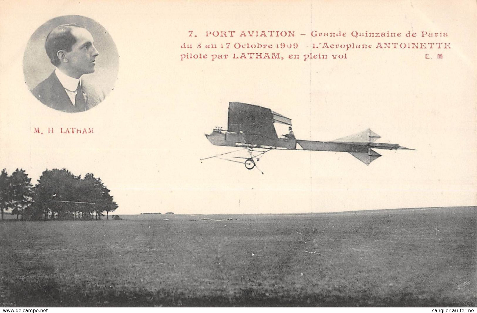 CPA PORT AVIATION Gde QUINZAINE DE PARIS 1909 AEROPLANE ANTOINETTE PILOTE PAR LATHAM - Flieger