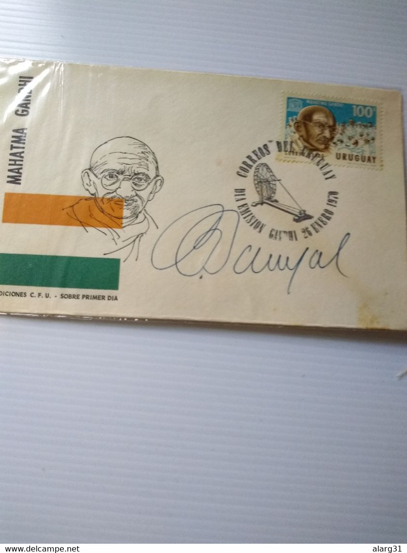 Uruguay 1970.mahatma Gandhi Fdc Yv A357.autograph.india Ambassador?cond As Per Photo E7 Reg Post Conmems 1 Or 2 Covers. - Uruguay
