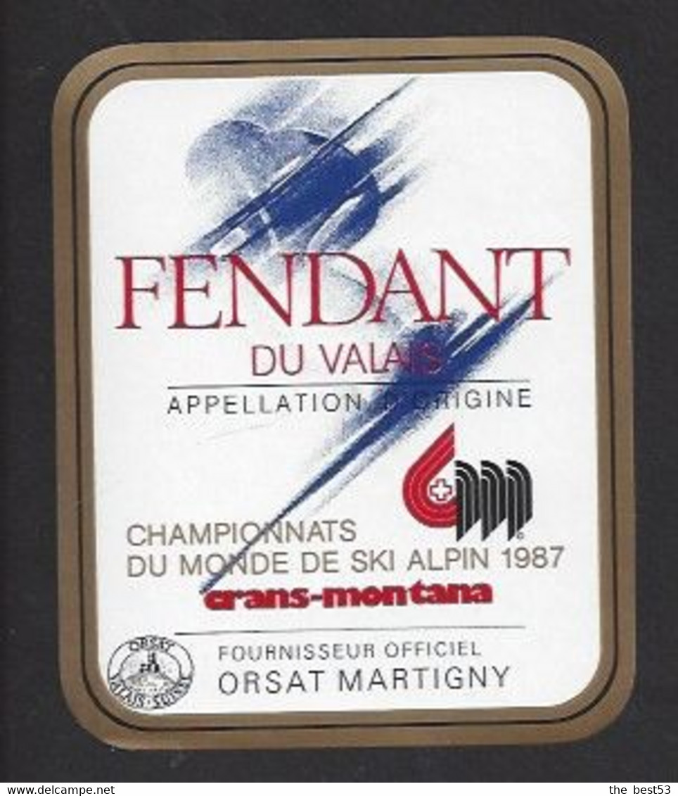 Etiquette De Vin Fendant -  Championnats Du Monde De Ski Alpin 1987 à  Crans Montana (Suisse) - Thème Ski - Ski