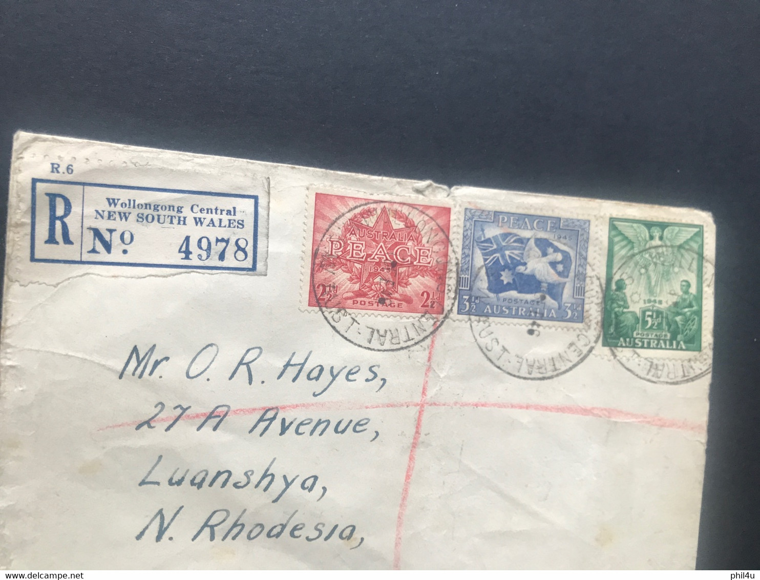 1946 Australia Peace Stamps First Day Cancel Registered Cover N. Rhodesia See Photos Also Welcome Offers - Covers & Documents