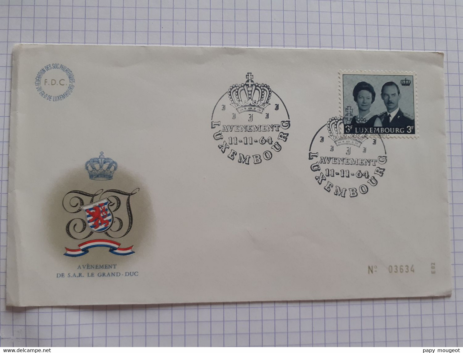 FDC - Avènement De S.A.R. Le Grand Duc N°03634 - Luxembourg 11-11-1964 - Covers & Documents