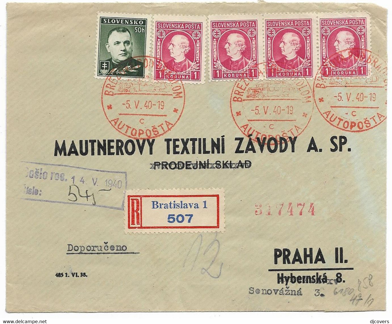 Slovakia 1940 Autoposta Brtislava To Prague Censored Cover M2.4 - Covers & Documents