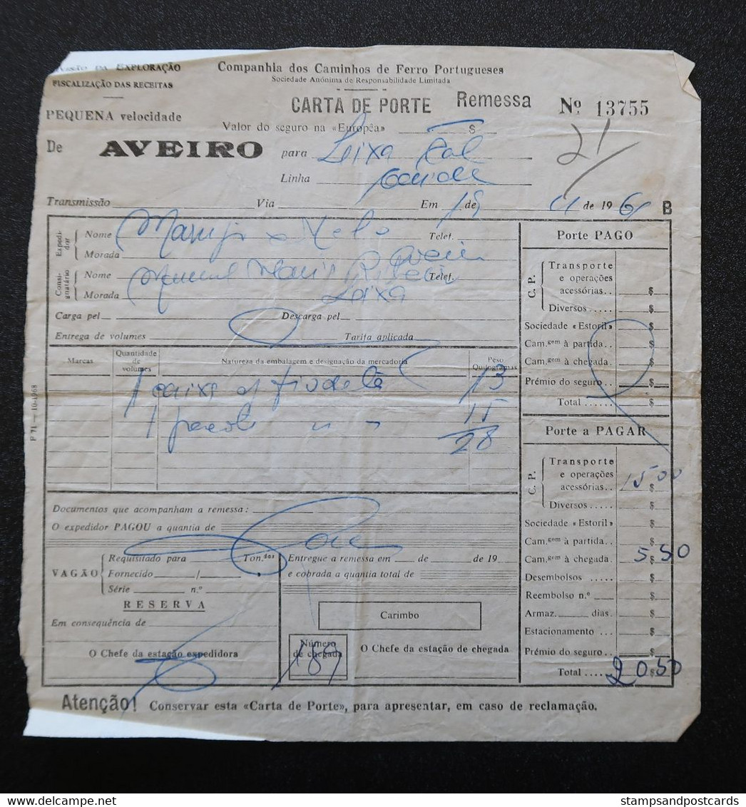 Portugal Carta De Porte 1969 Colis Par Chemin De Fer Aveiro A Lixa Parcel By Railway - Lettres & Documents