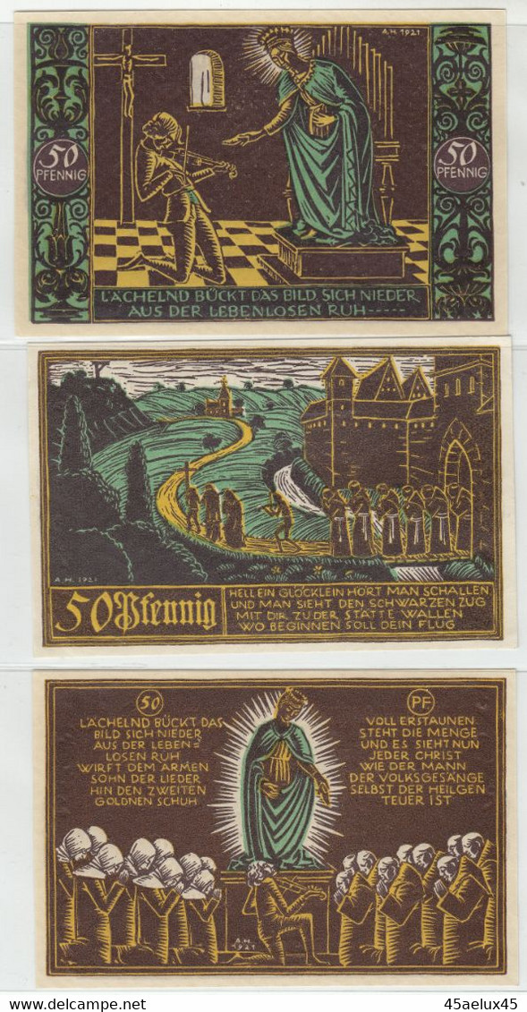 Notgeld Schw. Gmünd 50 Pfg. Der Geiger Von Gmünd Vollständiger Satz 1921 - Collections