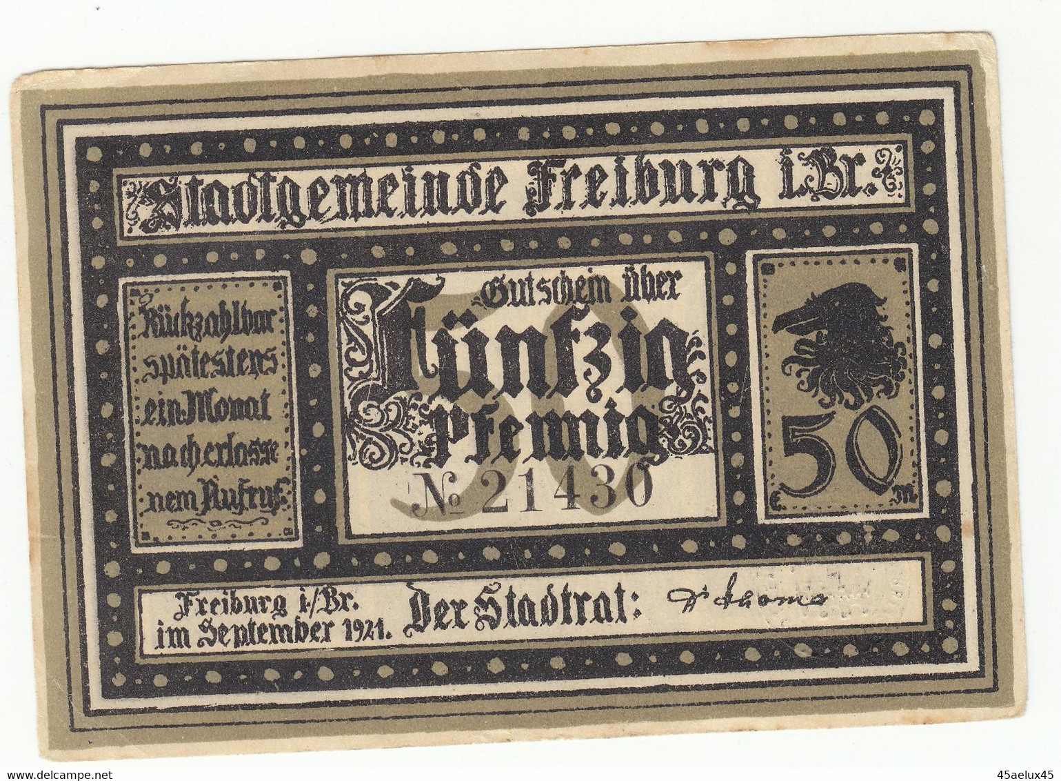 Notgeld 50 Pfg. Freiburg I.Br. 19212 Ansicht Salzstrasse Münster , Wie Neu - Collections