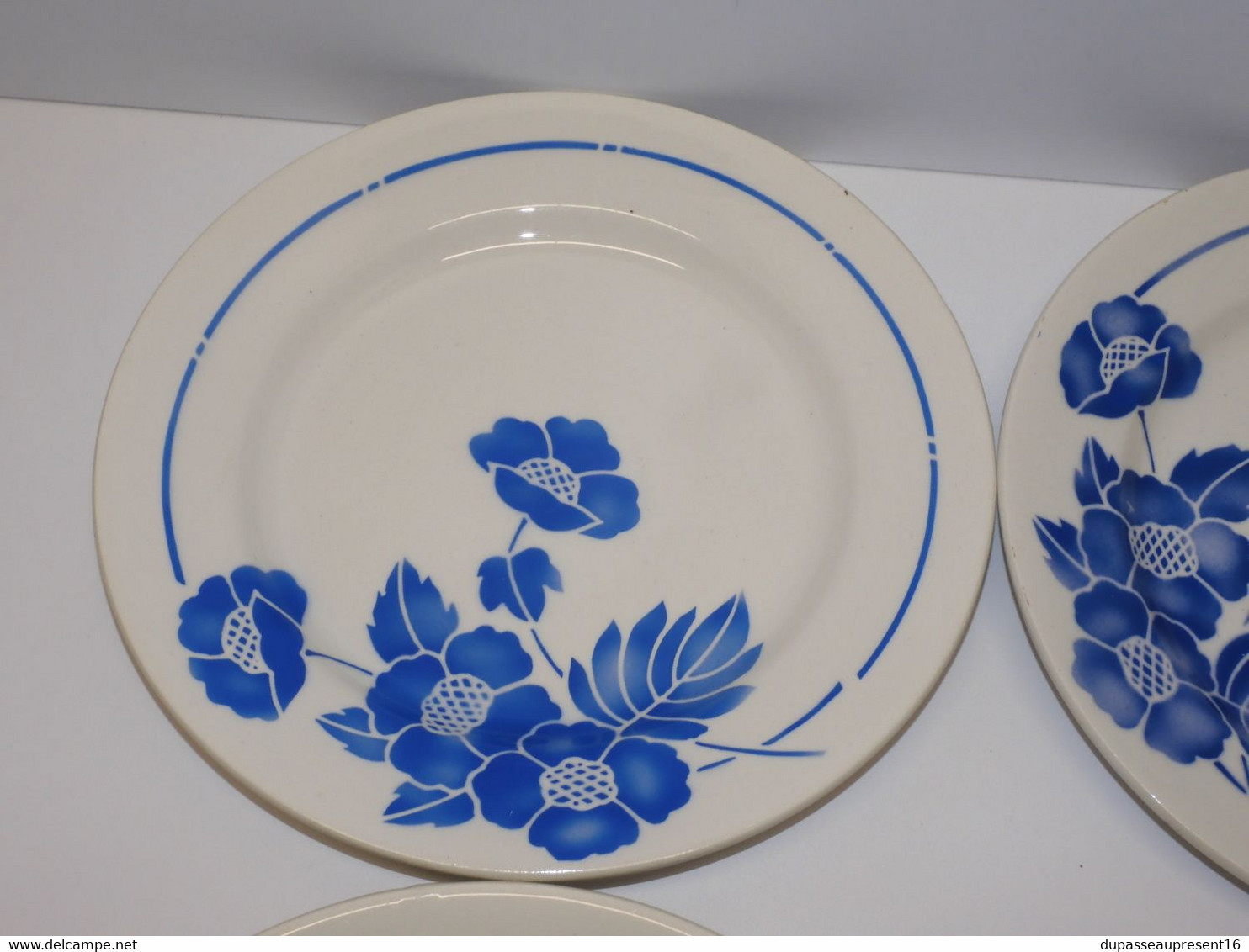 *6 ASSIETTES PLATES MOULIN DES LOUPS HAMAGE Modèle EDMOND FLEURS BLEUES   E - Orchies/Moulin Des Loups (FRA)