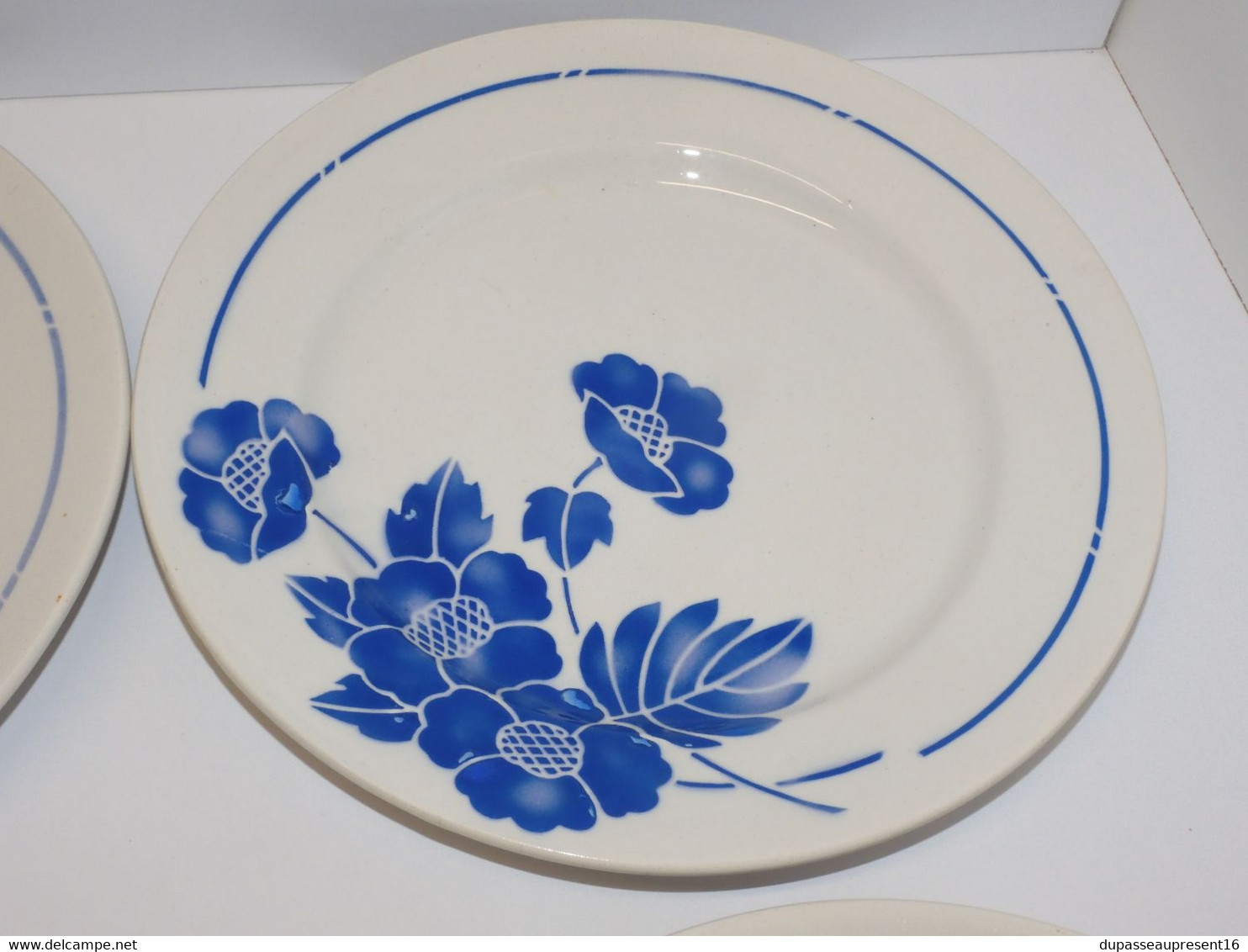 *6 ASSIETTES PLATES MOULIN DES LOUPS HAMAGE Modèle EDMOND FLEURS BLEUES   E - Orchies/Moulin Des Loups (FRA)