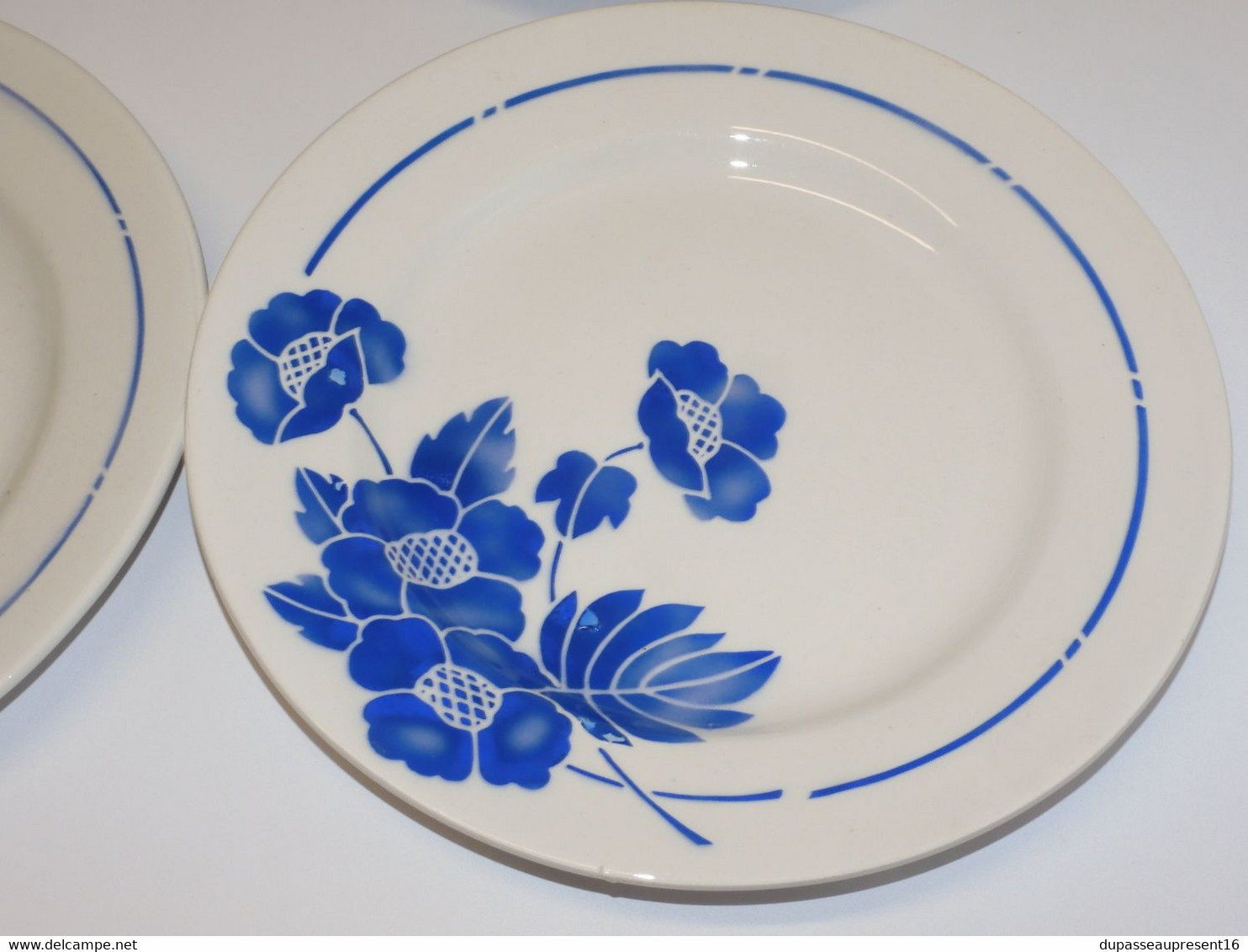 *6 ASSIETTES PLATES MOULIN DES LOUPS HAMAGE modèle EDMOND FLEURS BLEUES   E