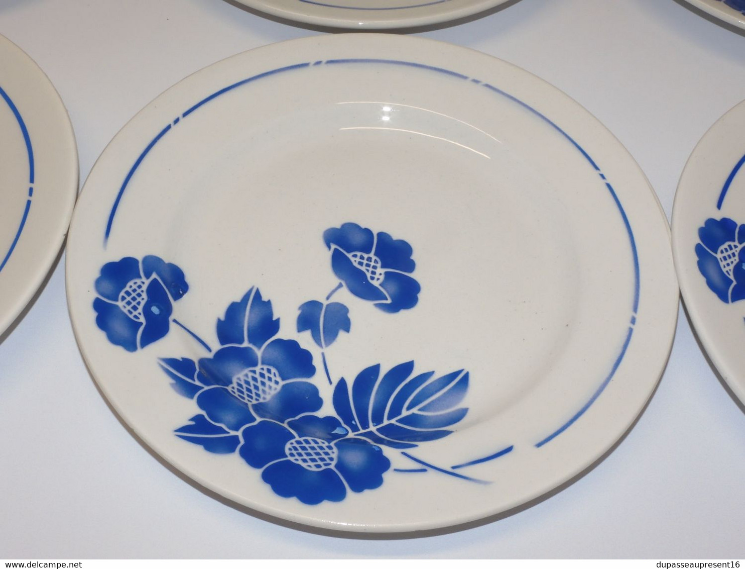 *6 ASSIETTES PLATES MOULIN DES LOUPS HAMAGE modèle EDMOND FLEURS BLEUES   E