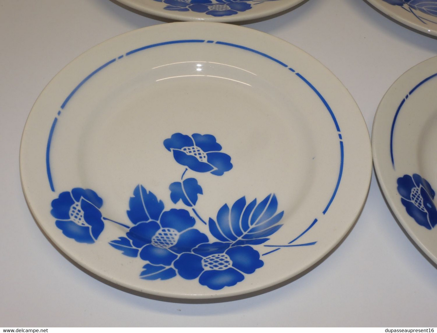 *6 ASSIETTES PLATES MOULIN DES LOUPS HAMAGE modèle EDMOND FLEURS BLEUES   E