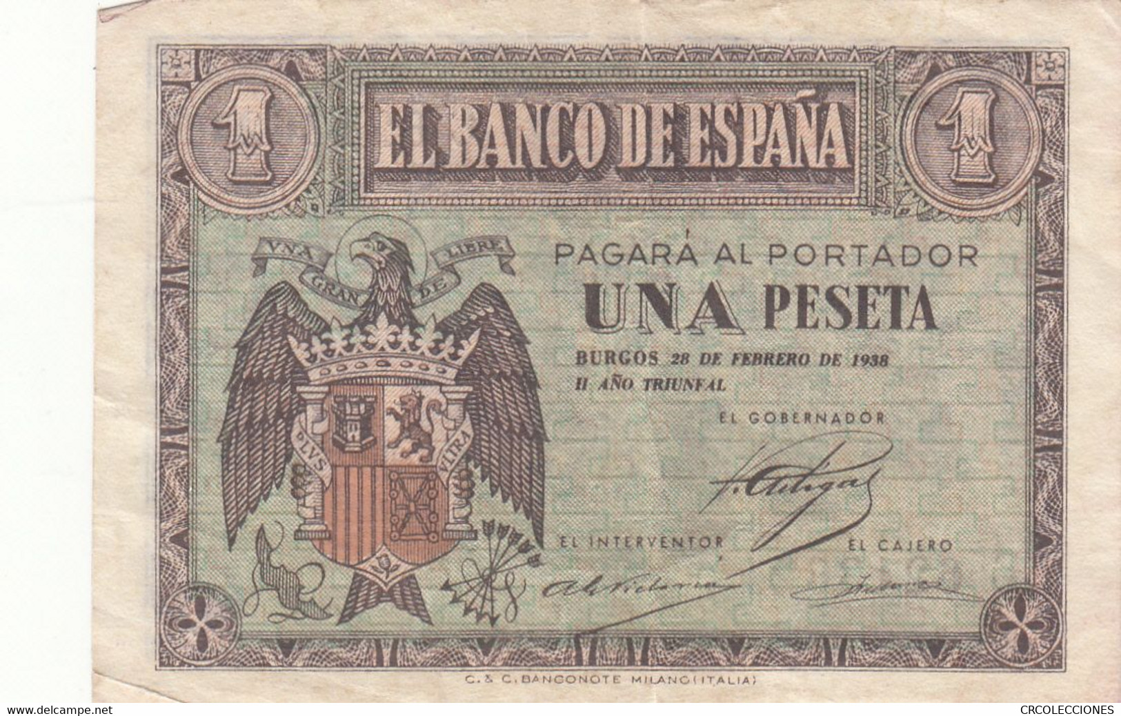 CRBS0396 BILLETE ESPAÑA 1 PESETA FEBRERO 1938 MBC+ 18 - 1-2 Pesetas