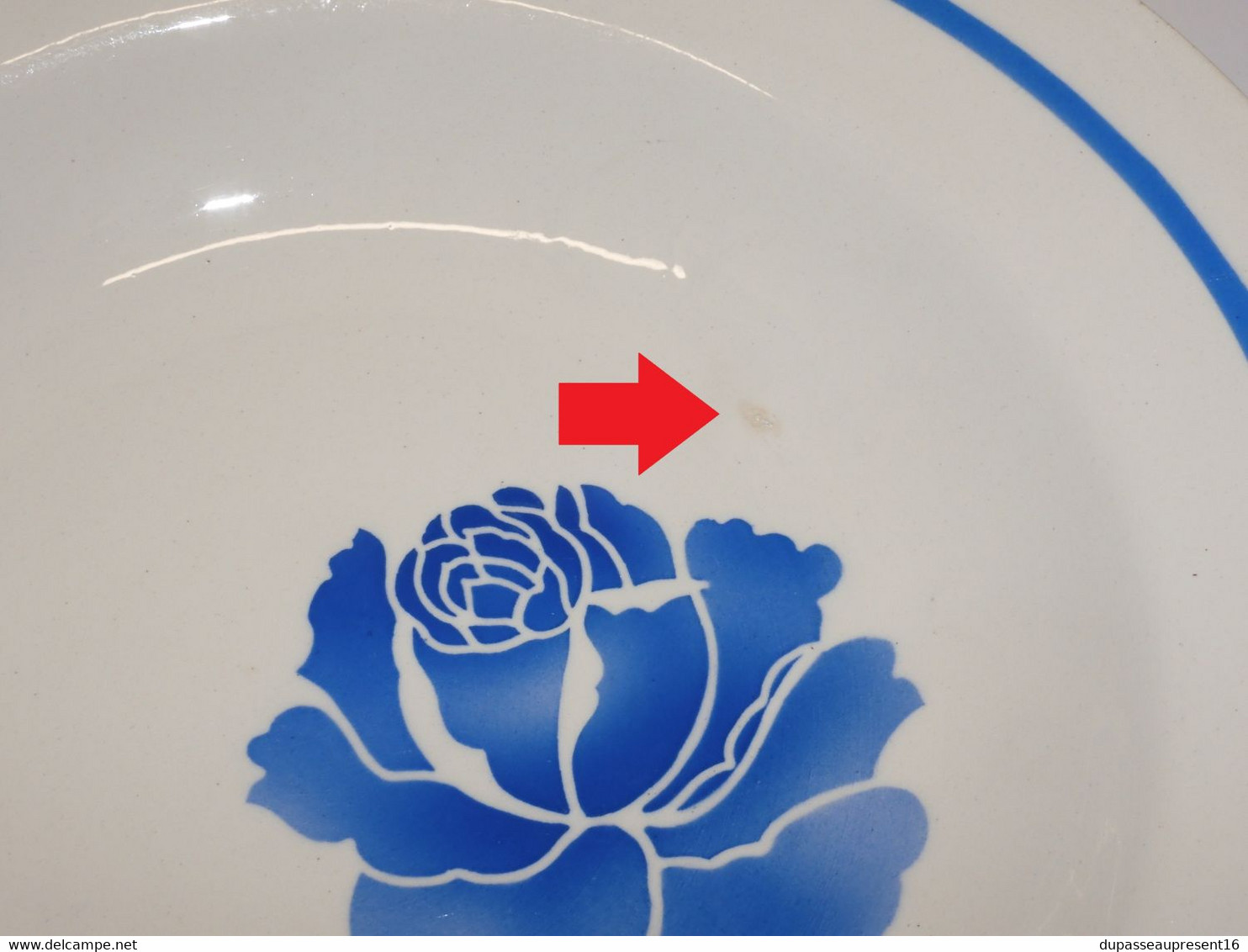 *6 ASSIETTES DEMI CREUSES MOULIN DES LOUPS HAMAGE mod. RIGOBERT ROSES BLEUES  E