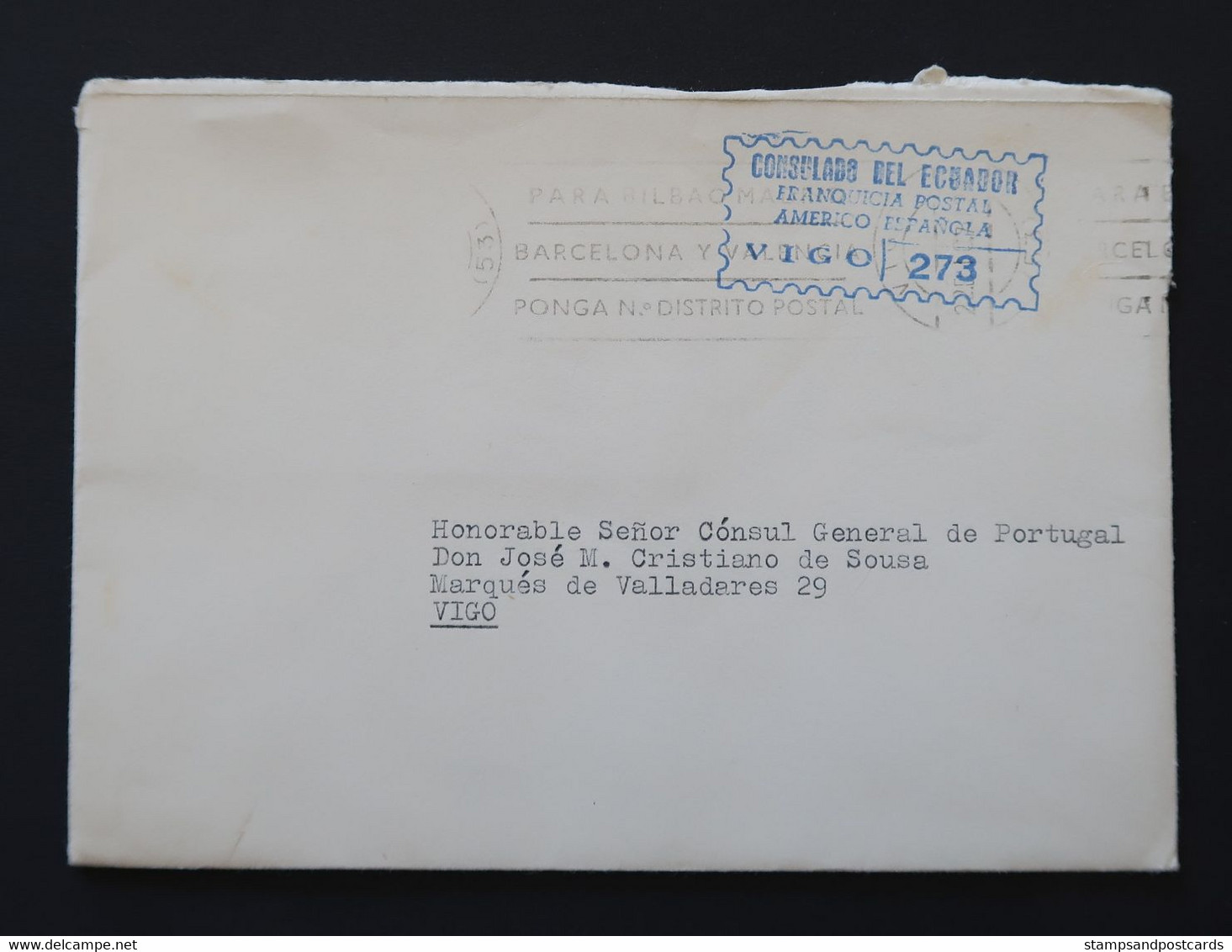 Espagne 1970 Lettre Franchise Postal Vigo Consulat Equateur España Franquicia Consulado Ecuador Official Paid Spain - Franchigia Postale