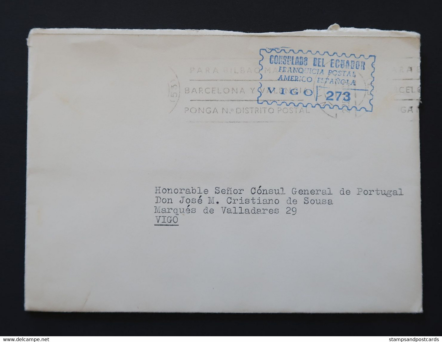 Espagne 1970 Lettre Franchise Postal Vigo Consulat Equateur España Franquicia Consulado Ecuador Official Paid Spain - Franquicia Postal
