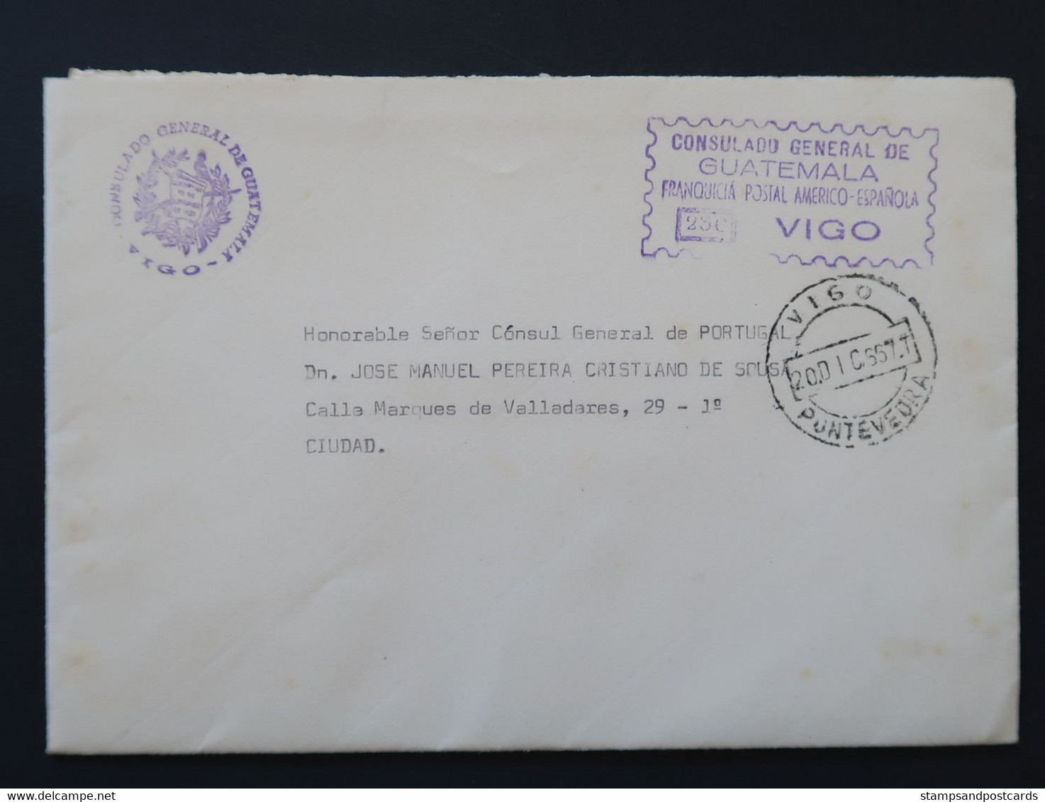 Espagne 1966 Lettre Franchise Postal Vigo Consulat Guatemala España Franquicia Consulado Official Paid Spain - Franchise Postale