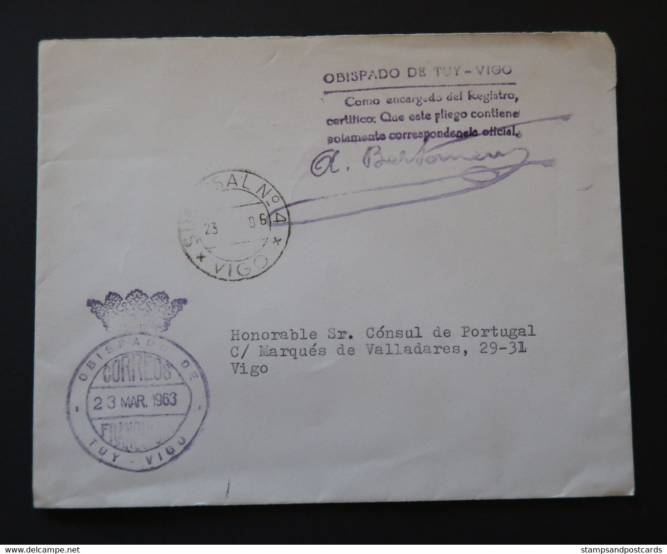 Espagne 1963 Lettre Franchise Postal Eglise Évêché De Tuy - Vigo España Franquicia Obispado Official Paid Church Spain - Franchise Postale