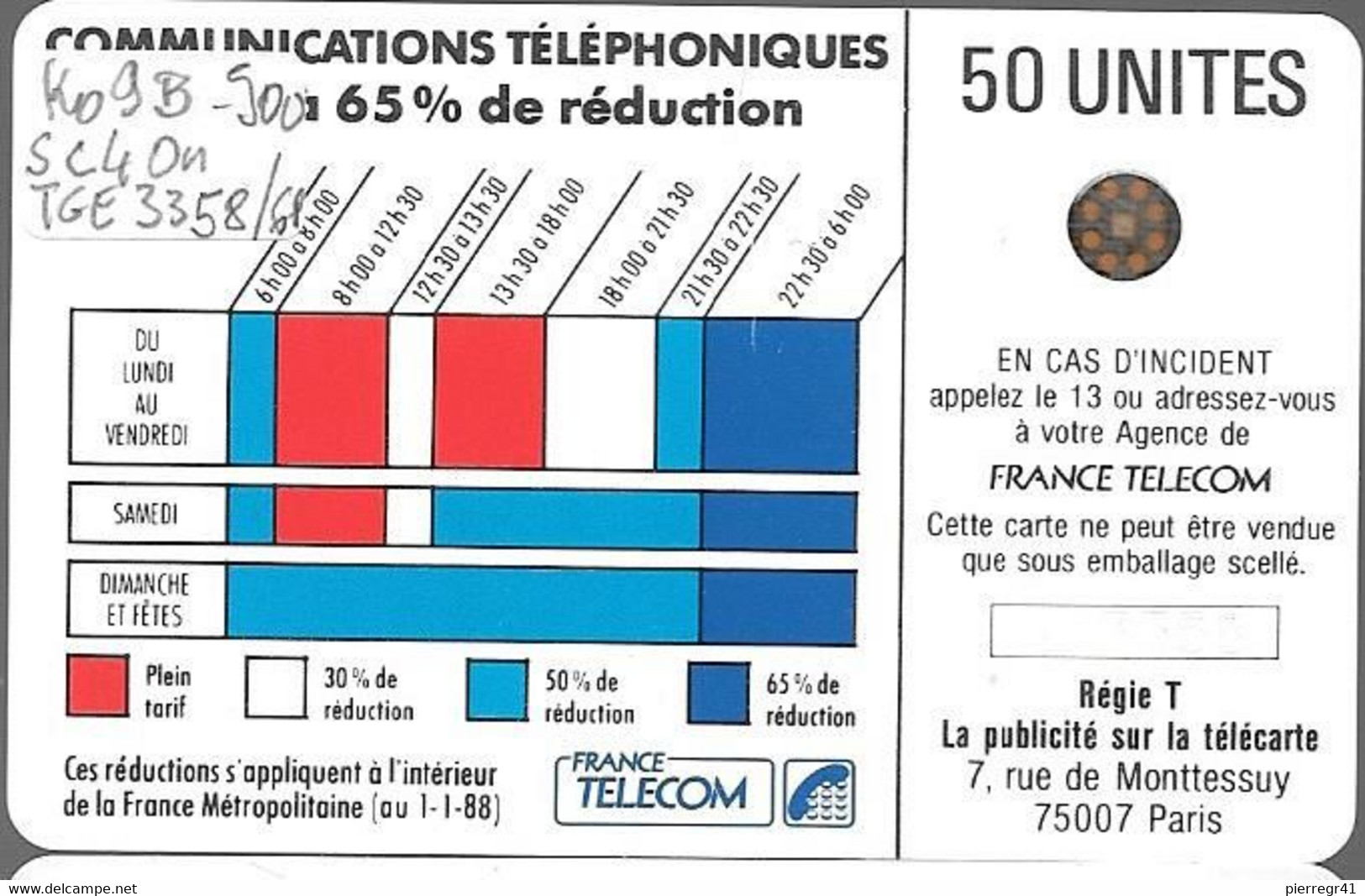 CARTE-PUBLIC-Ko09B.437-50U-SC4On- R° Glacé -Puce 7-CORDON BLEU-4 TGE358/6 Pe 103358-Utilisé-TBE/Tres RARE-(Cote 130€) - Cordons'