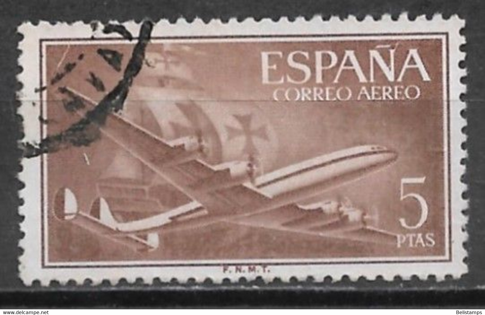 Spain 1955. Scott #C155 (U) Plane And Caravel - Used Stamps