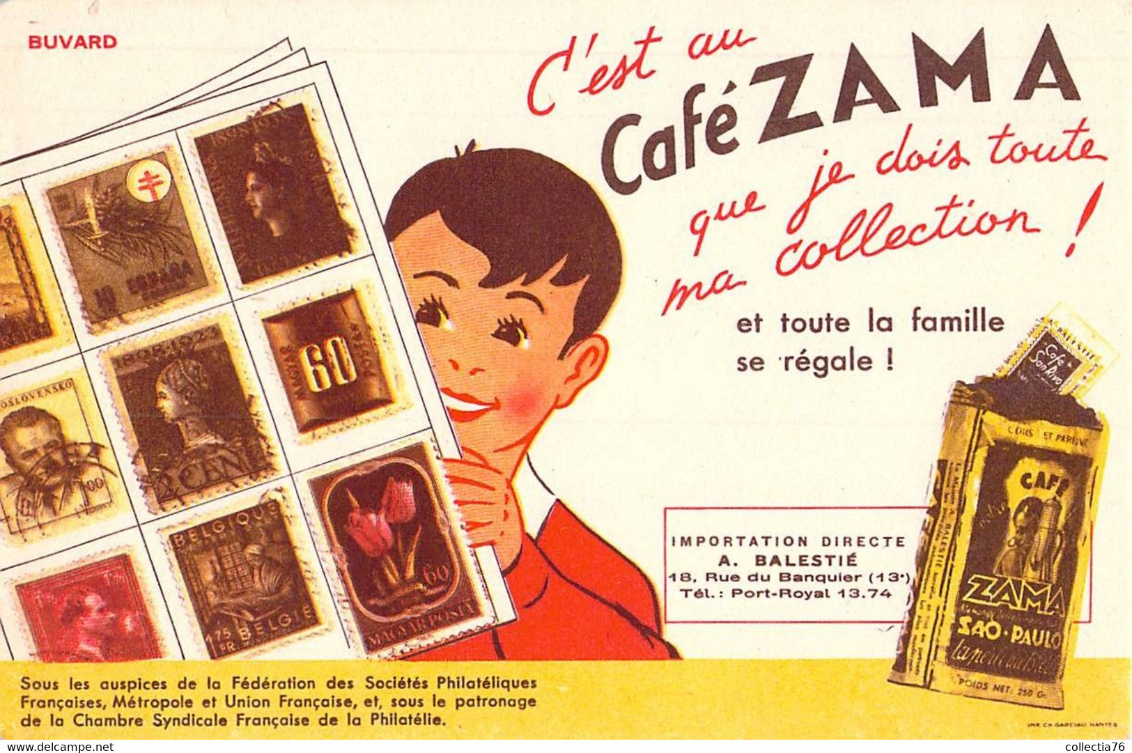 VIEUX PAPIERS BUVARD 13 X 21 CM CAFE ZAMA TIMBRES PHILATELIE - Café & Thé