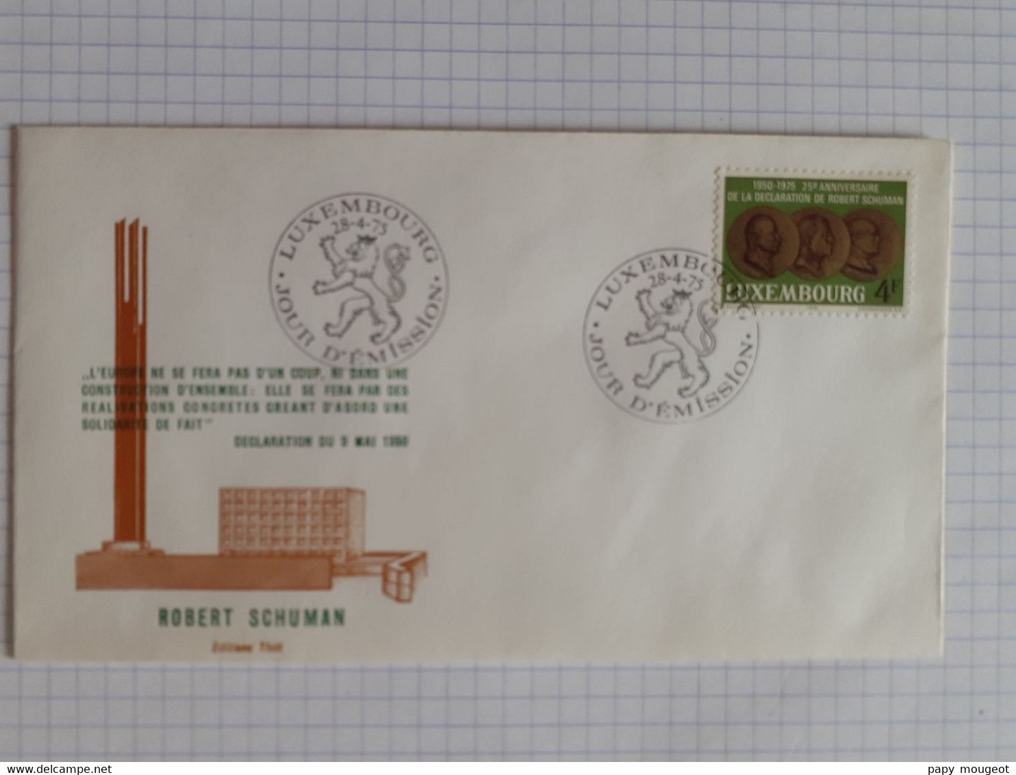 FDC - Robert Schuman N°859 Y & T - Luxembourg 28-04-1975 - Covers & Documents