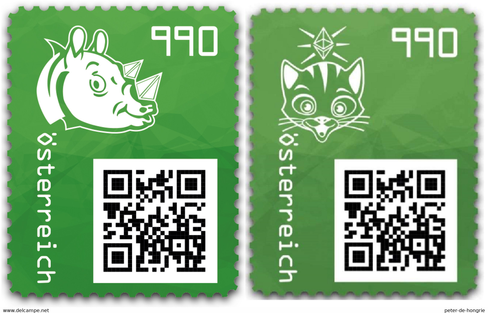 Österreich 2021 Crypto Stamp 3.1 Katze - Rhino Green Pair Unused NFT, Sold Out, Grün Par Ungebraucht NFT, Ausverkauft - Neufs