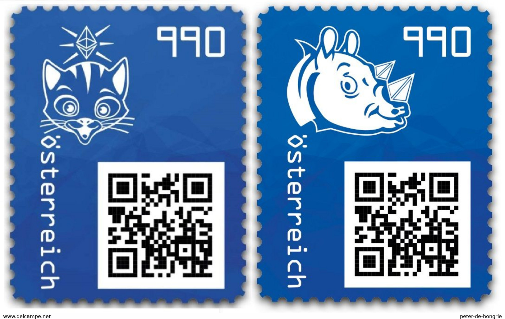 Österreich 2021 Crypto Stamp 3.1 Katze - Rhino Blue Pair Unused NFT, Sold Out, Blau Par Ungebraucht NFT, Ausverkauft - Neufs