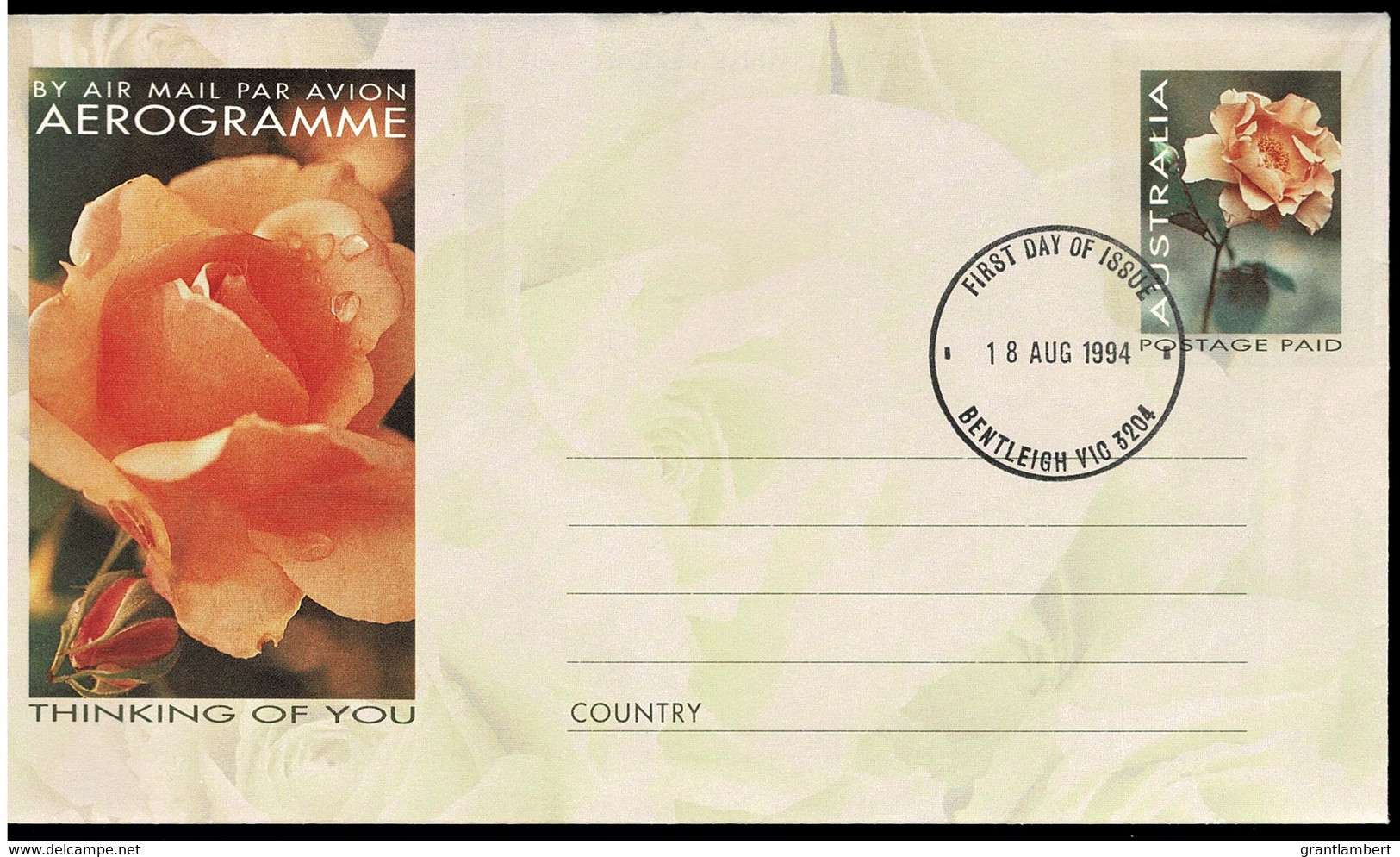 Australia 1994 Thinking Of You Floral Rose Aerogramme First Day Of Issue - Aérogrammes