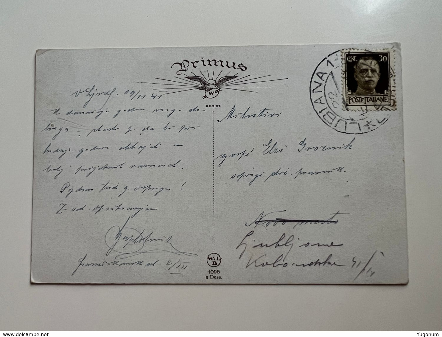 WWII Italy Slovenia 1941 Postcard  With Stamp LUBIANA (No 705) - Lubiana