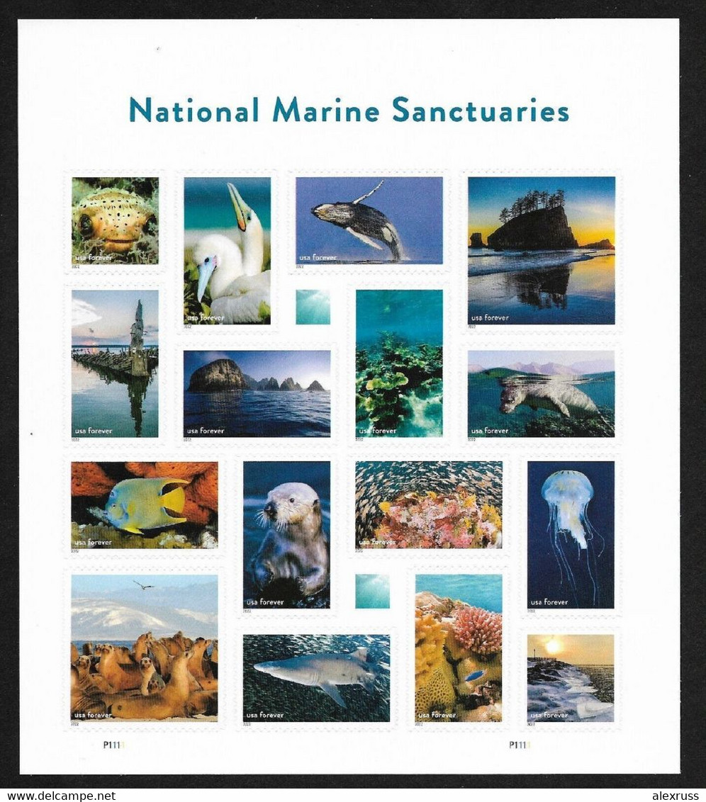 US 2022 Marine Sanctuaries Forever Sheet Of 16 Stamps,, 60c, VF MNH** - Fogli Completi