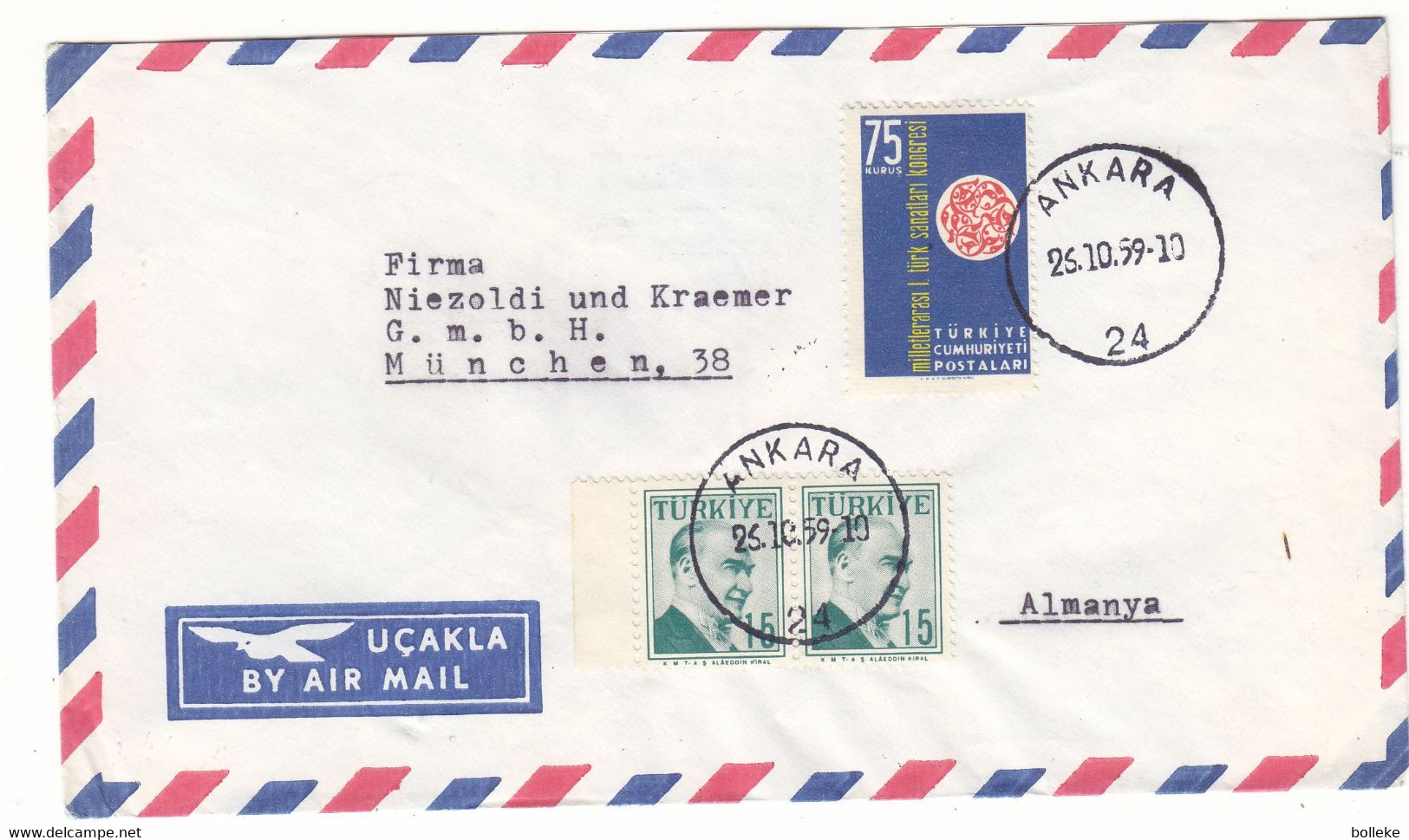 Turquie - Lettre De 1959 - Oblit Ankara - - Lettres & Documents