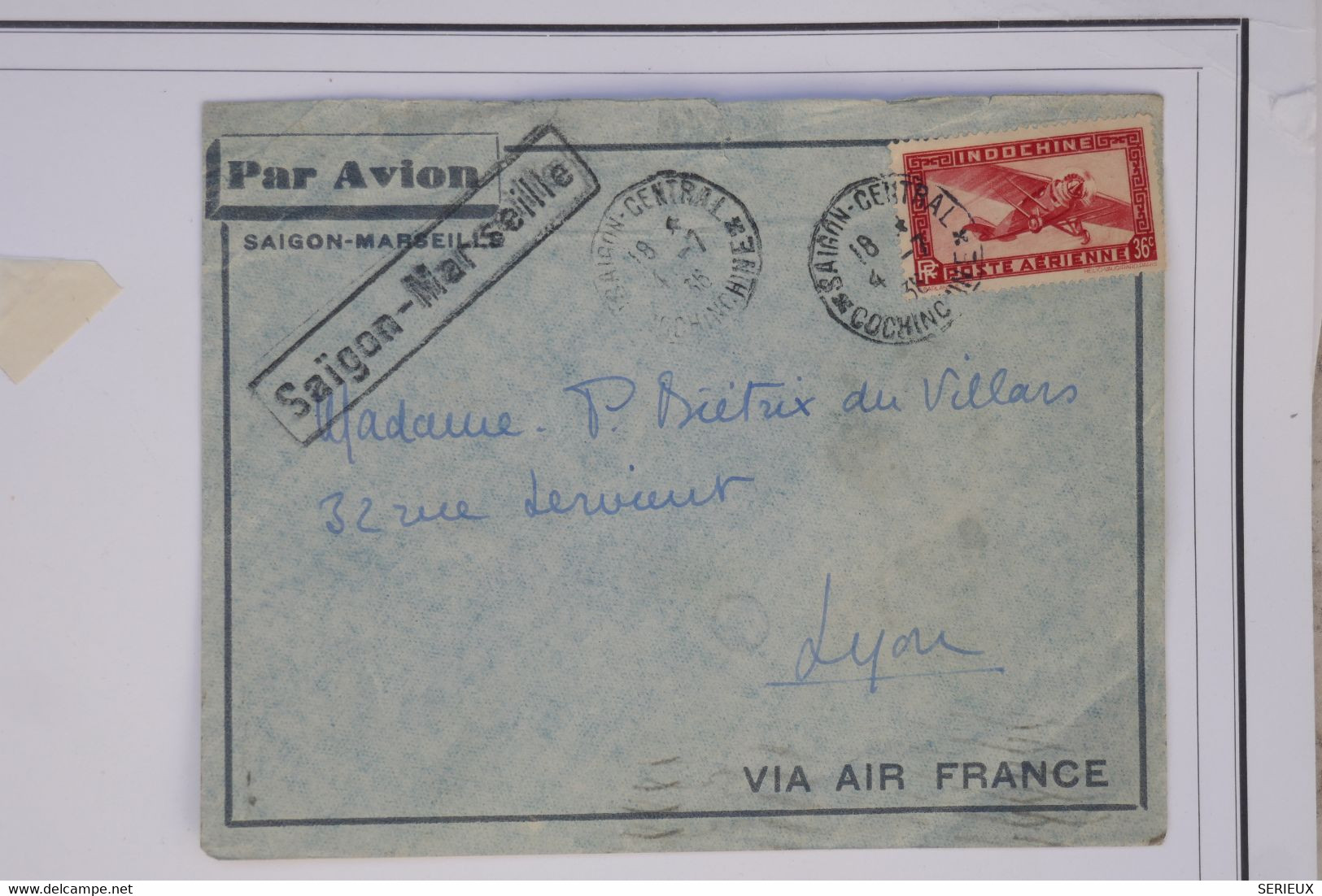 BB6  INDOCHINE  BELLE LETTRE 1936 SAIGON  POUR MARSEILLE +AFFRANCH.INTERESSANT - Luftpost