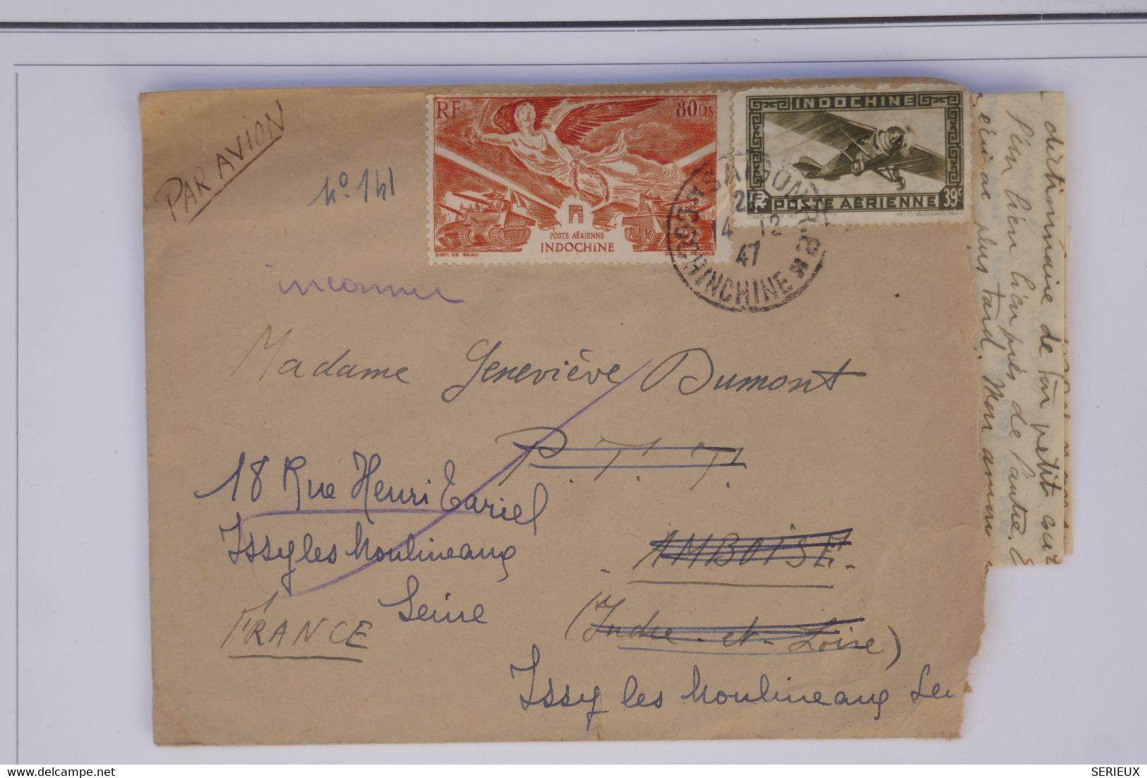 BB6  INDOCHINE  BELLE LETTRE 1950 HAIPHONG   A  ISSY FRANCE +LONG TEMOIGNAGE+++PAIRES  DE TP ++AFFRANCH.INTERESSANT - Lettres & Documents