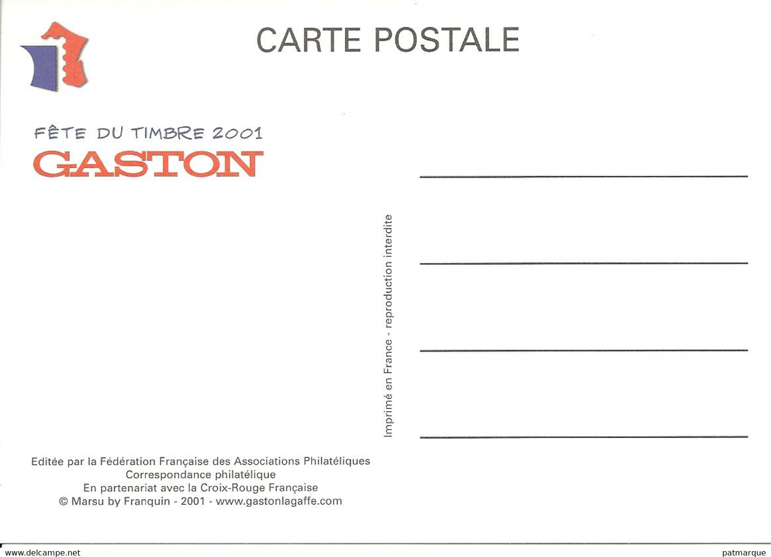 Souvenir Philatélique - Fête Du Timbre - Gaston En Vacance 24.02.2001 - Andere & Zonder Classificatie