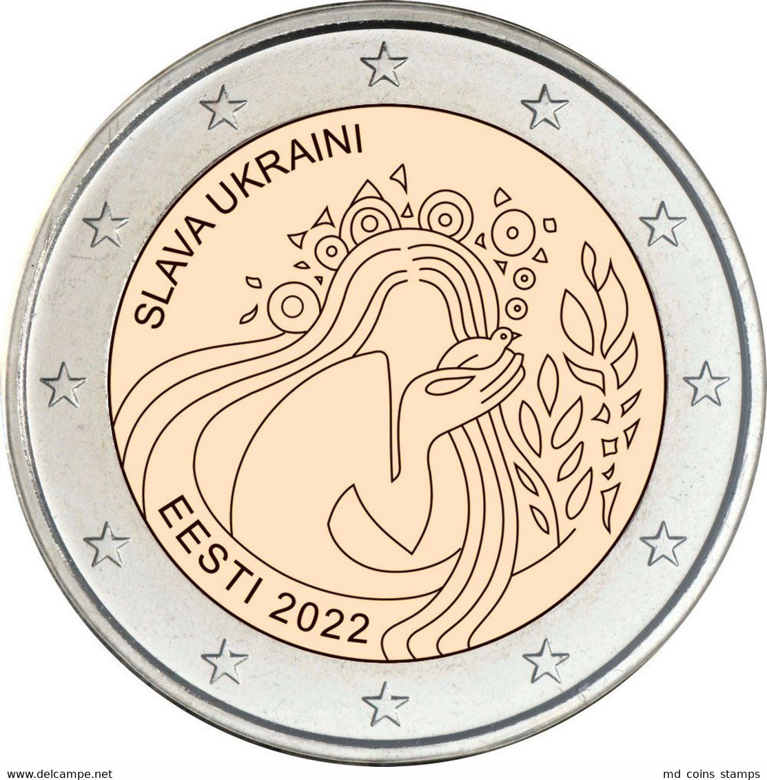 Estonia 2022 2 Euro Coin Ukraine And Freedom - Slava Ukraini No War UNC - Estonia