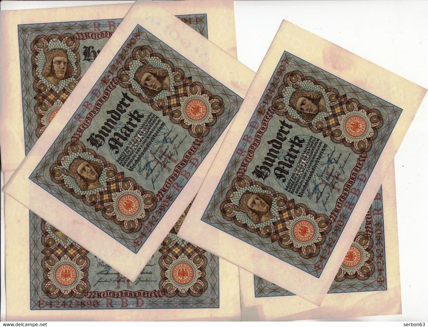 10 BILLETS MONNAIE PAPIER BILLET DE BANQUE 1920  ALLEMAGNE 100 MARK HUNDERT MARK E.12423903...RBD - 100 Mark