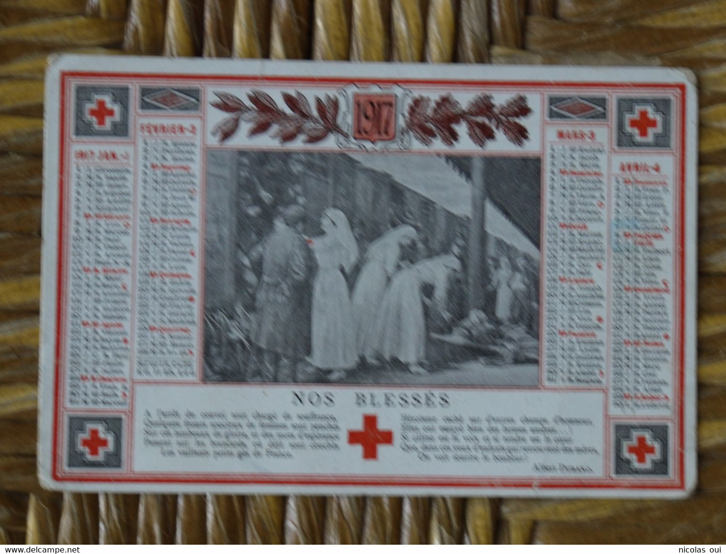 CALENDRIER NOS BLESSES 1917 SOCIETE DE SECOURS AUX BLESSES MILITAIRES CROIX ROUGE - Klein Formaat: 1901-20