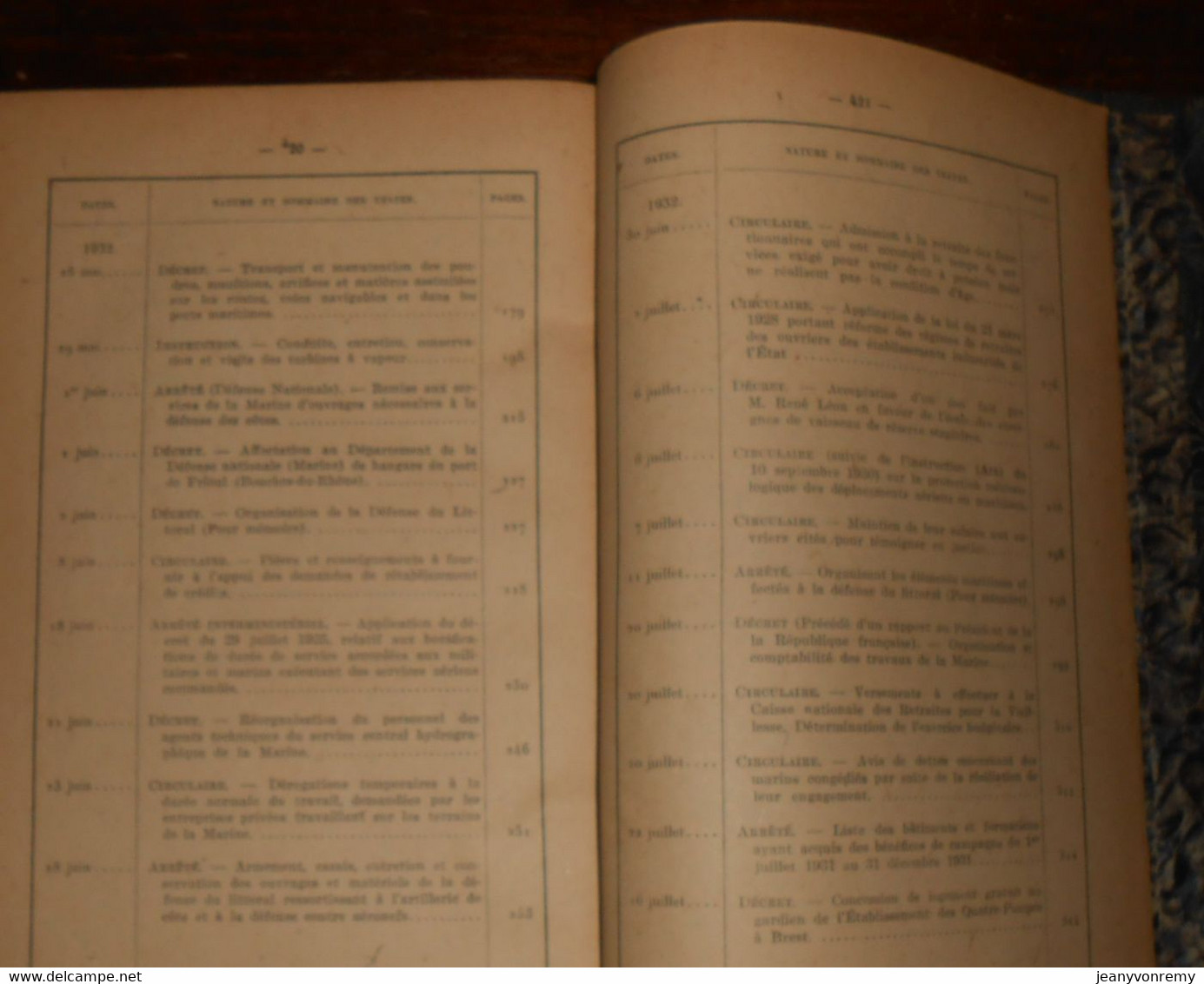 Bulletin Officiel de la Marine. 1er et 2ème semestres 1932. République française. 1948.