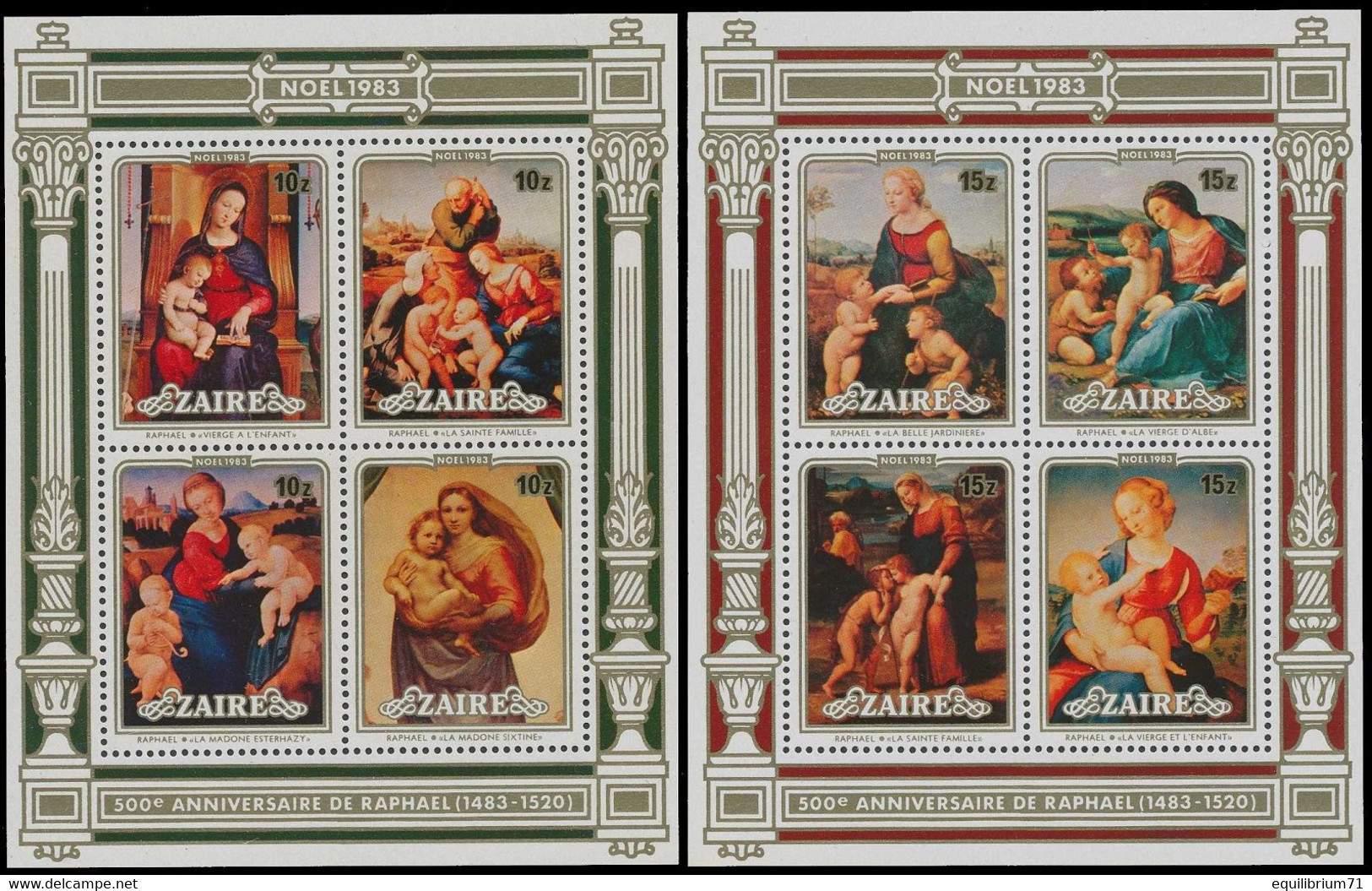 BL55/56**(1208/1215) - Noël / Kerstmis - 500e Anniversaire Naissance / 500e Verjaardag Van - Raphaël - ZAÏRE - Gemälde