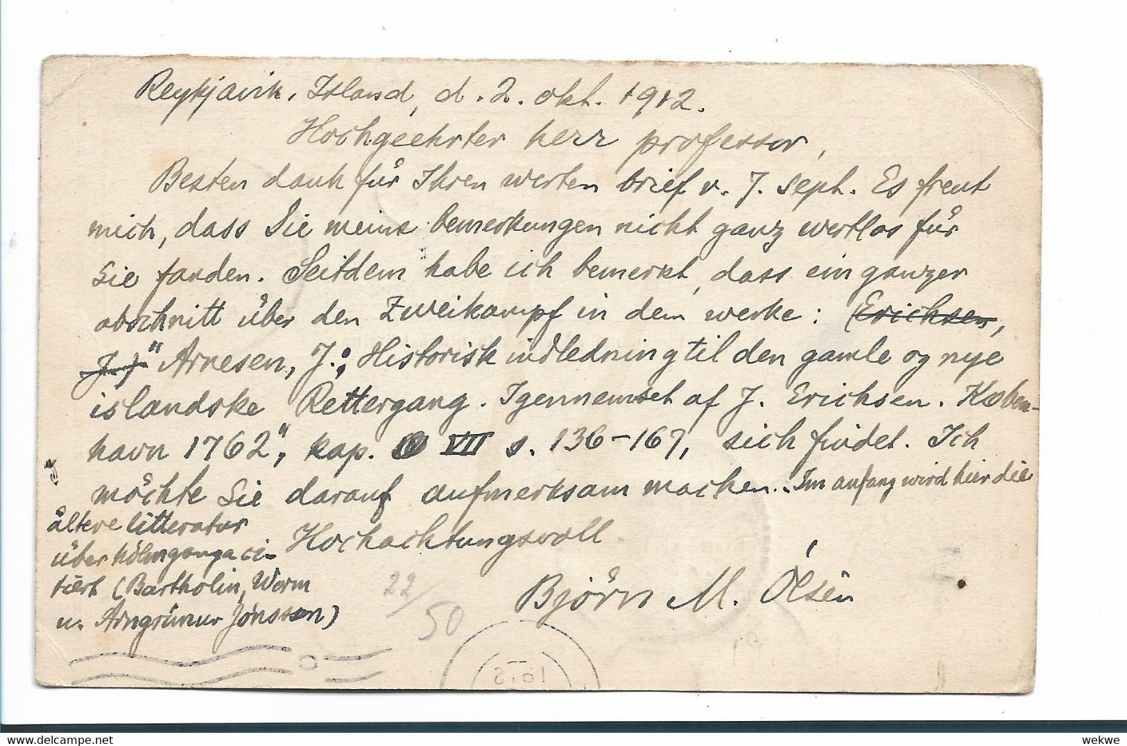 Isl070 / ISLAND - Inlandkarte Christian IX, Aufgewertet Mit 5 Aur 1912 Nach Belgien - Briefe U. Dokumente