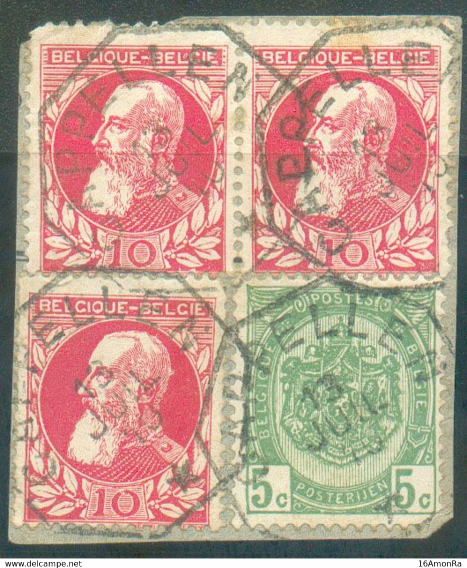 5 Et 10c. (x3) Centimes Grosse Barbe Obl. Télégraphique De CAPPELLEN * 13 Juillet 1910  Sur Fragment. - 19875 - 1905 Grosse Barbe