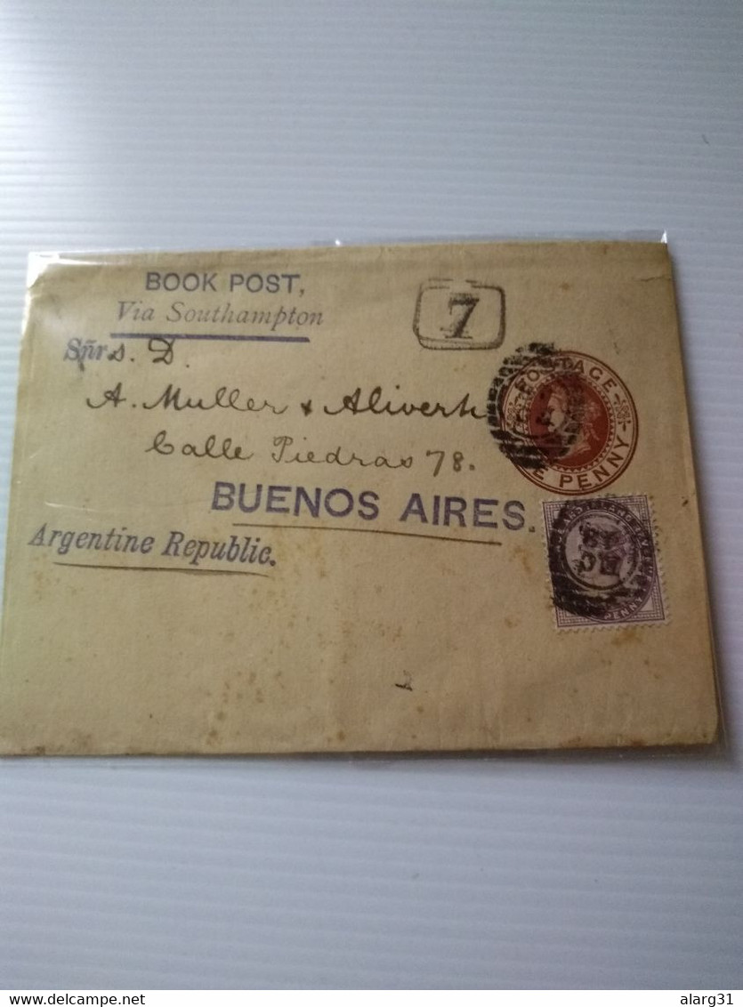 Great Britain.wrapper Cplete.rare Destine Argentina.1888.book Post.via Southampton.e7 Reg Post Conmems 1 Or 2 Covers - Lettres & Documents