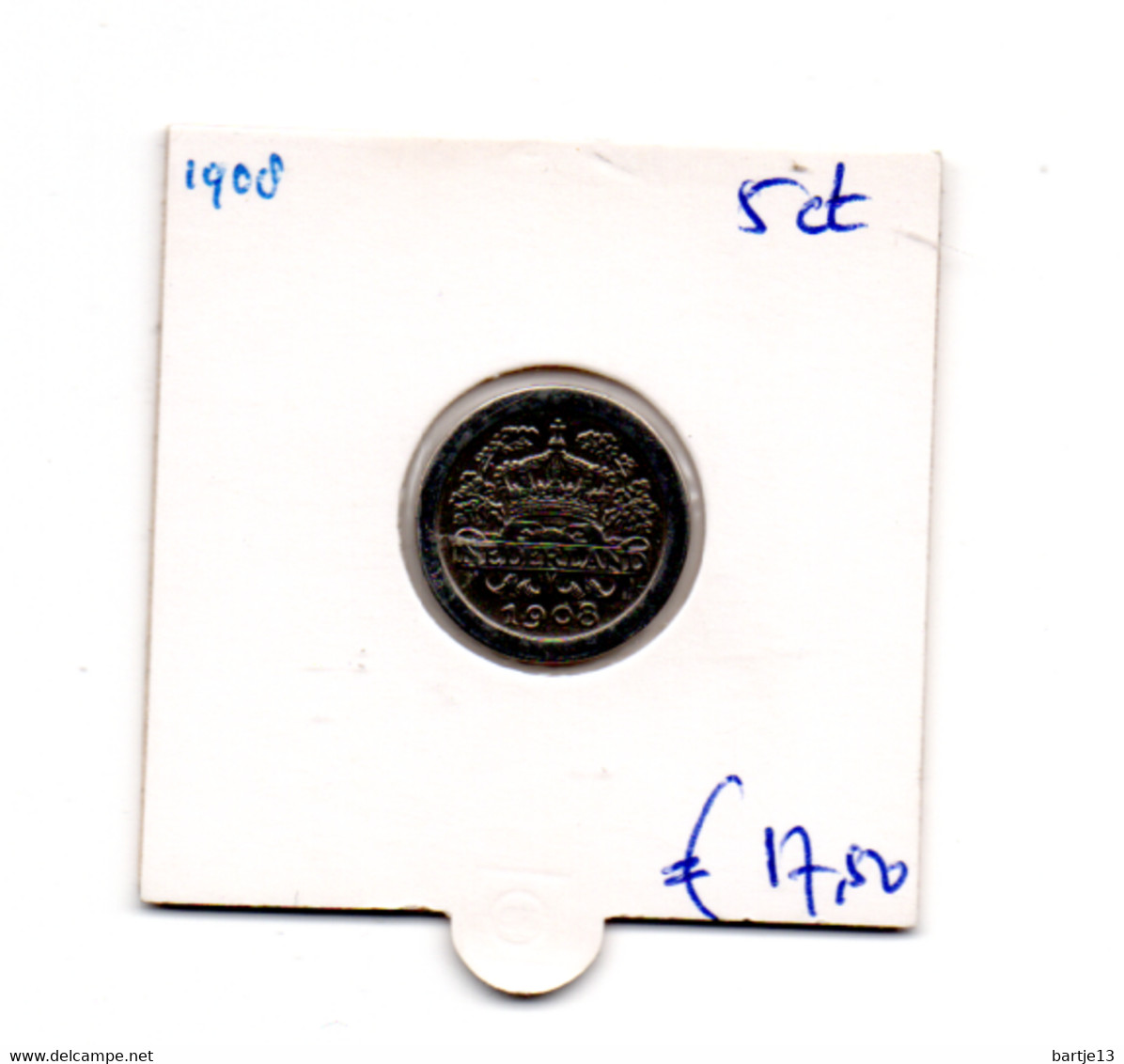 NEDERLAND 5 CENT 1908 - 5 Cent