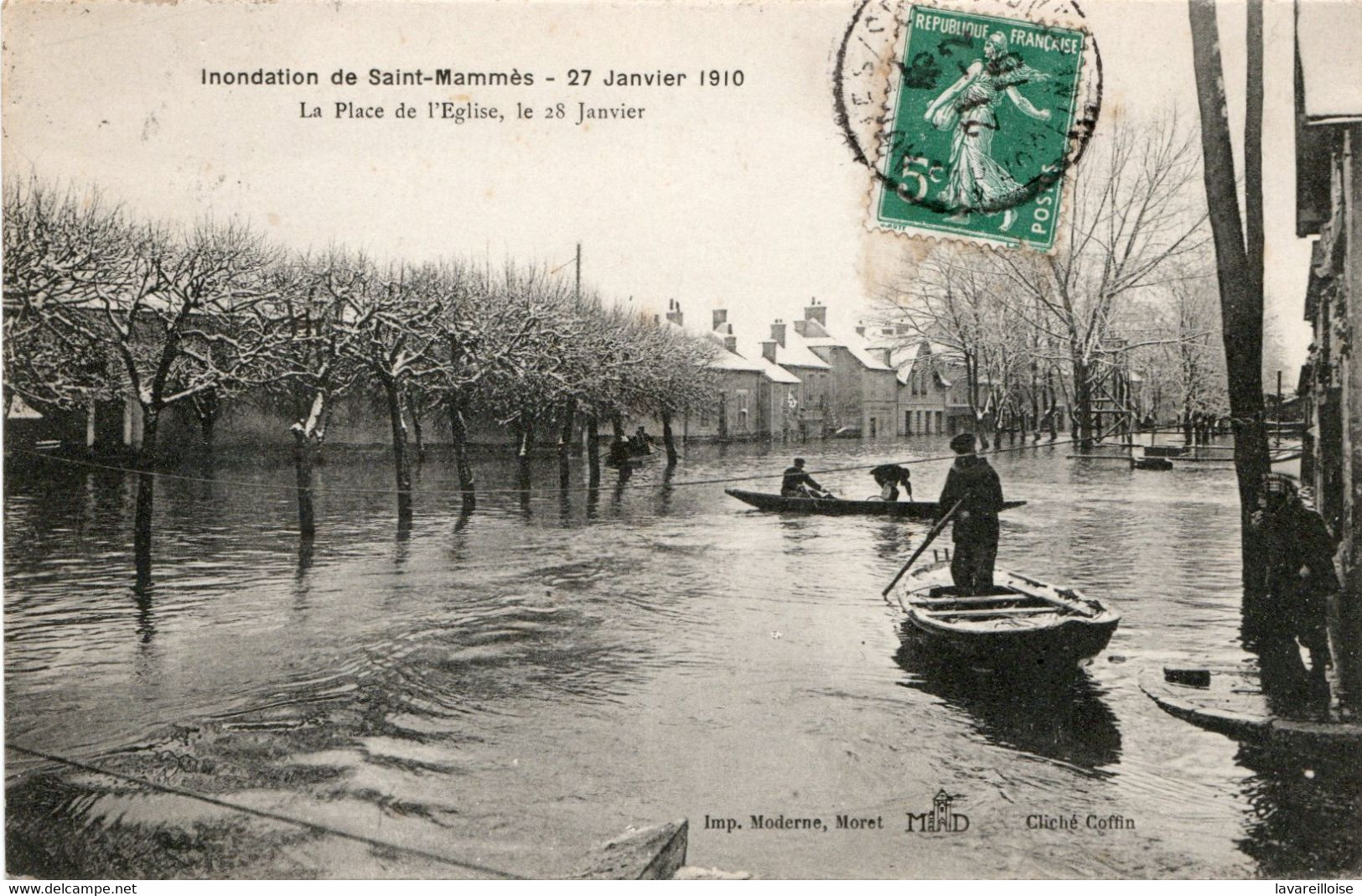 CPA 77 SAINT MAMMES INONDATION DE ST MAMMES LA PLACE DE L EGLISE LE 28 JANVIER RARE BELLE CARTE !! - Saint Mammes