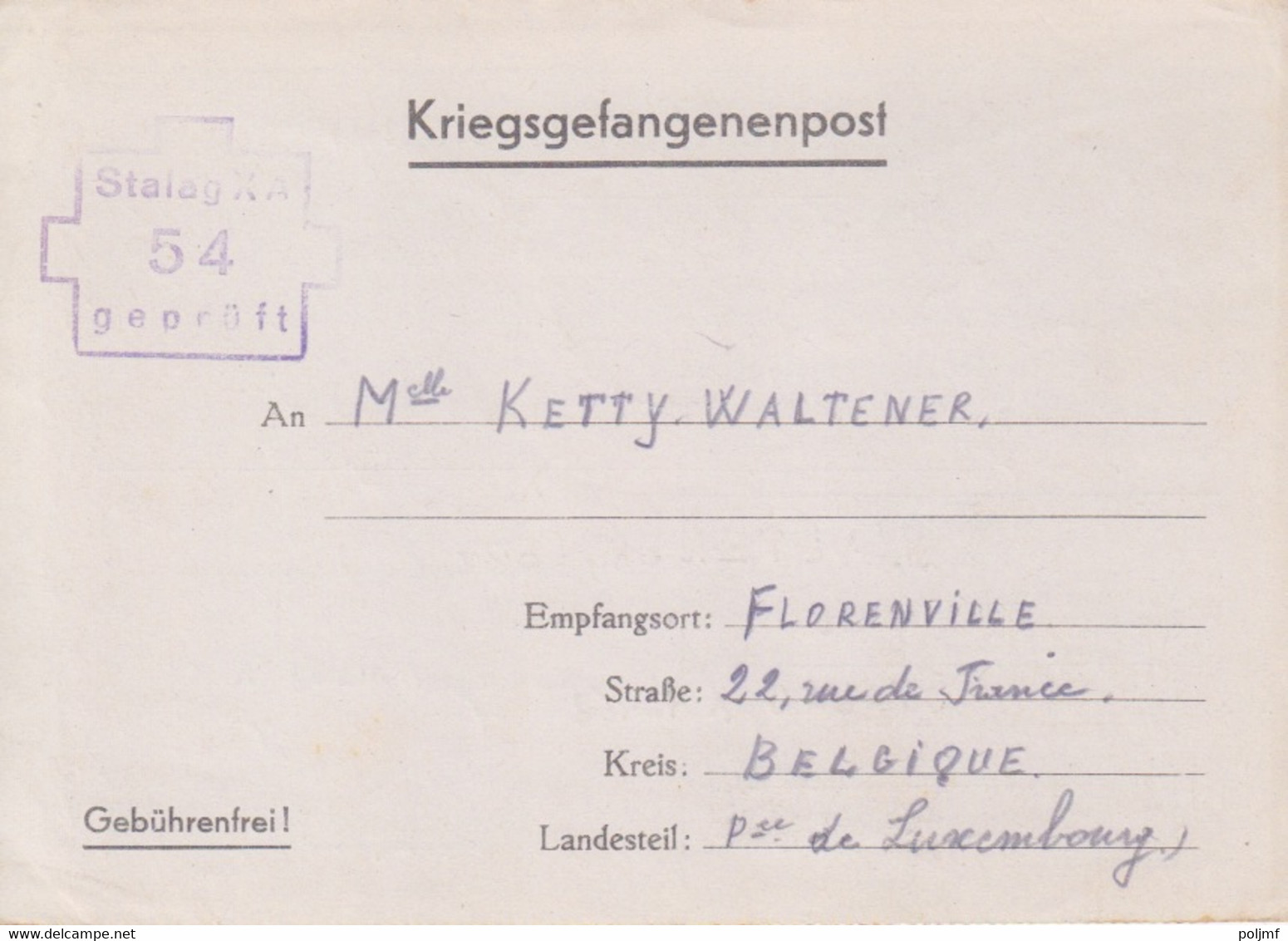 Lettre Correspondance De Prisonnier De Guerre Pour L'envoi De Colis, Du Stalag X A, Censeur 54 Pour La Belgique - WW II