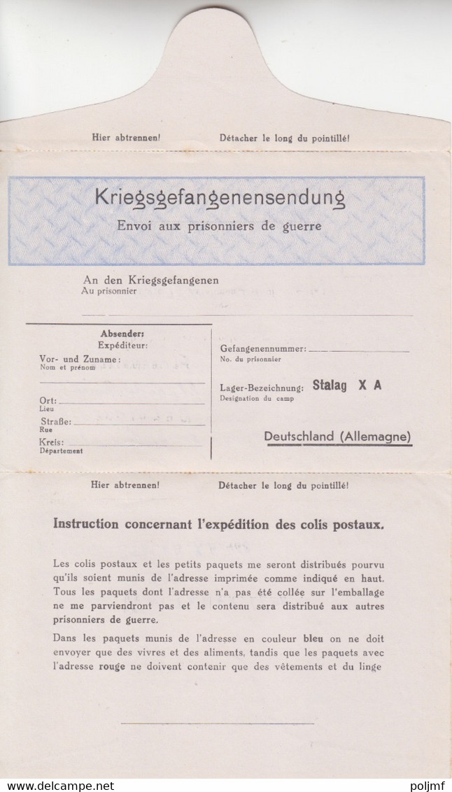 Lettre Correspondance De Prisonnier De Guerre Pour L'envoi De Colis, Du Stalag X A, Censeur 54 Pour La Belgique - WW II